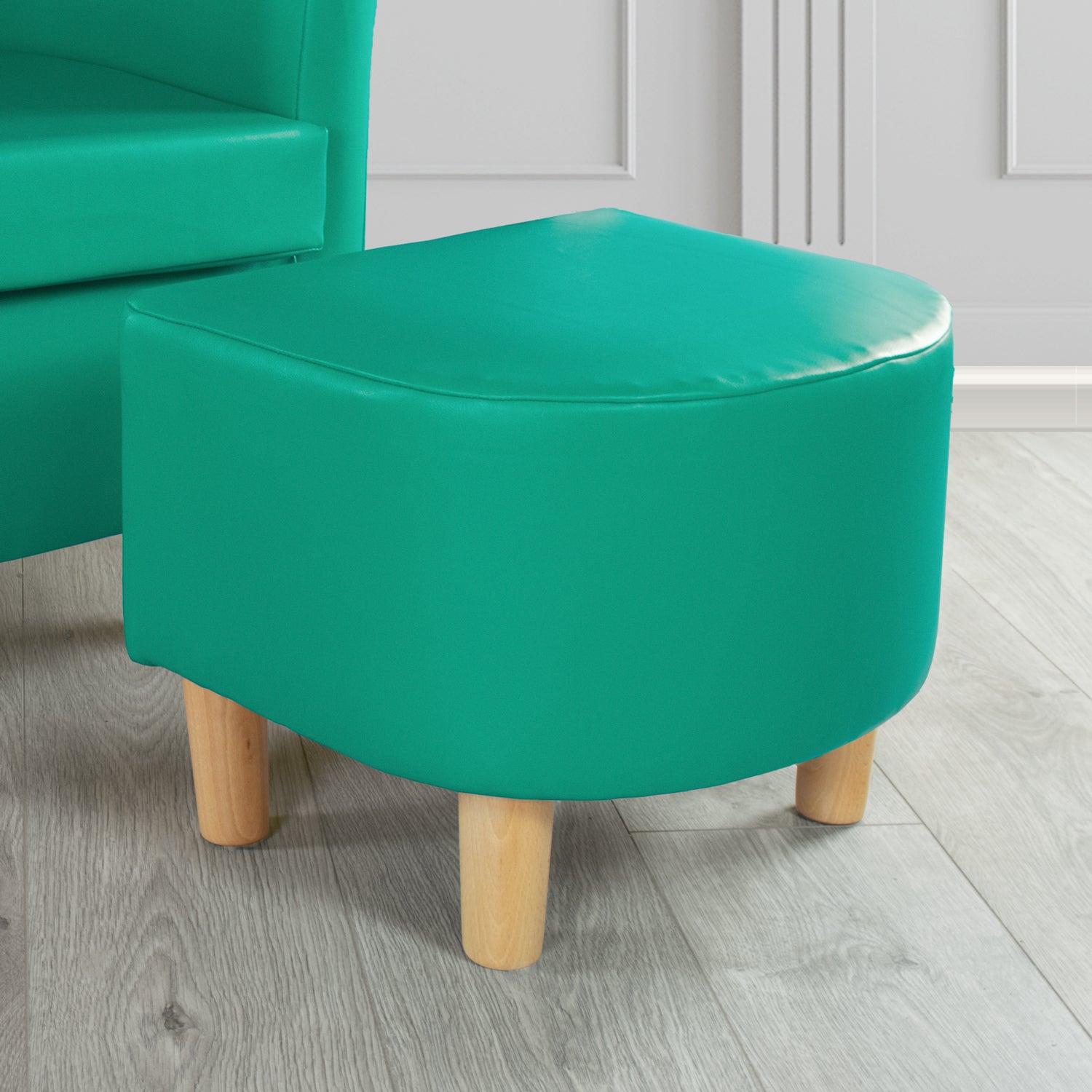 Tuscany Footstool in Just Colour Faux Leather with Light Wood Legs