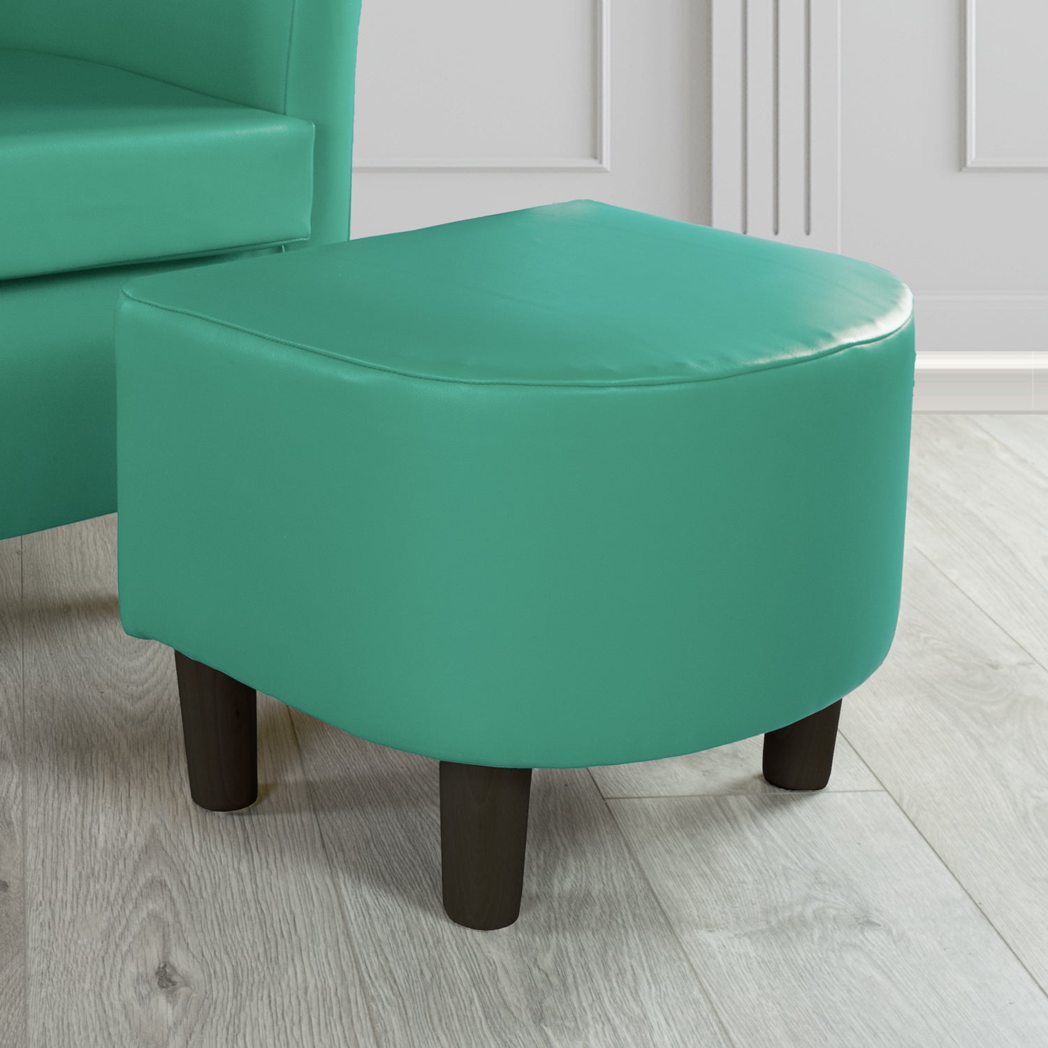 Tuscany Footstool in Chieftain Fabrics Just Colour Faux Leather with Dark Wood Legs