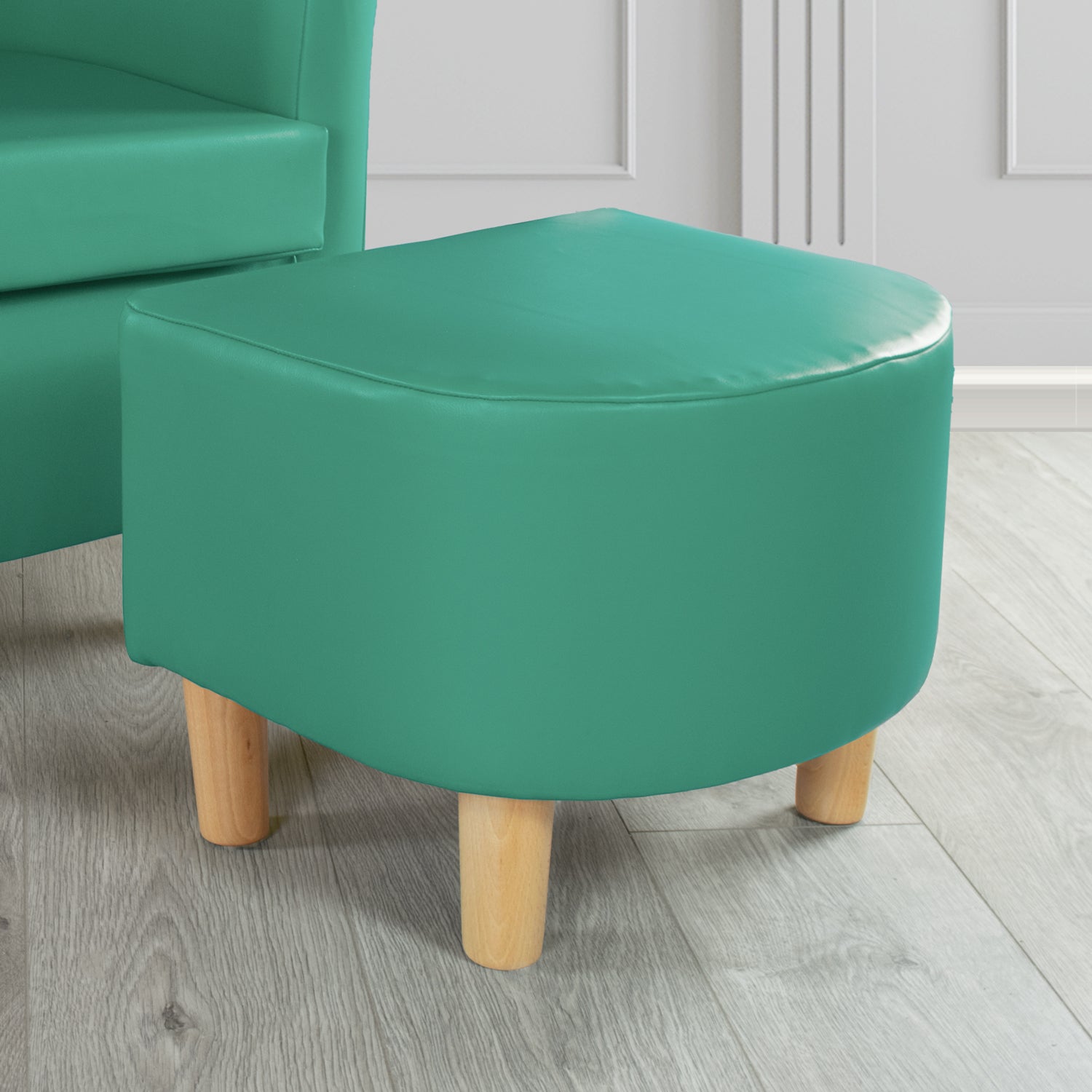 Tuscany Footstool in Just Colour Faux Leather with Light Wood Legs