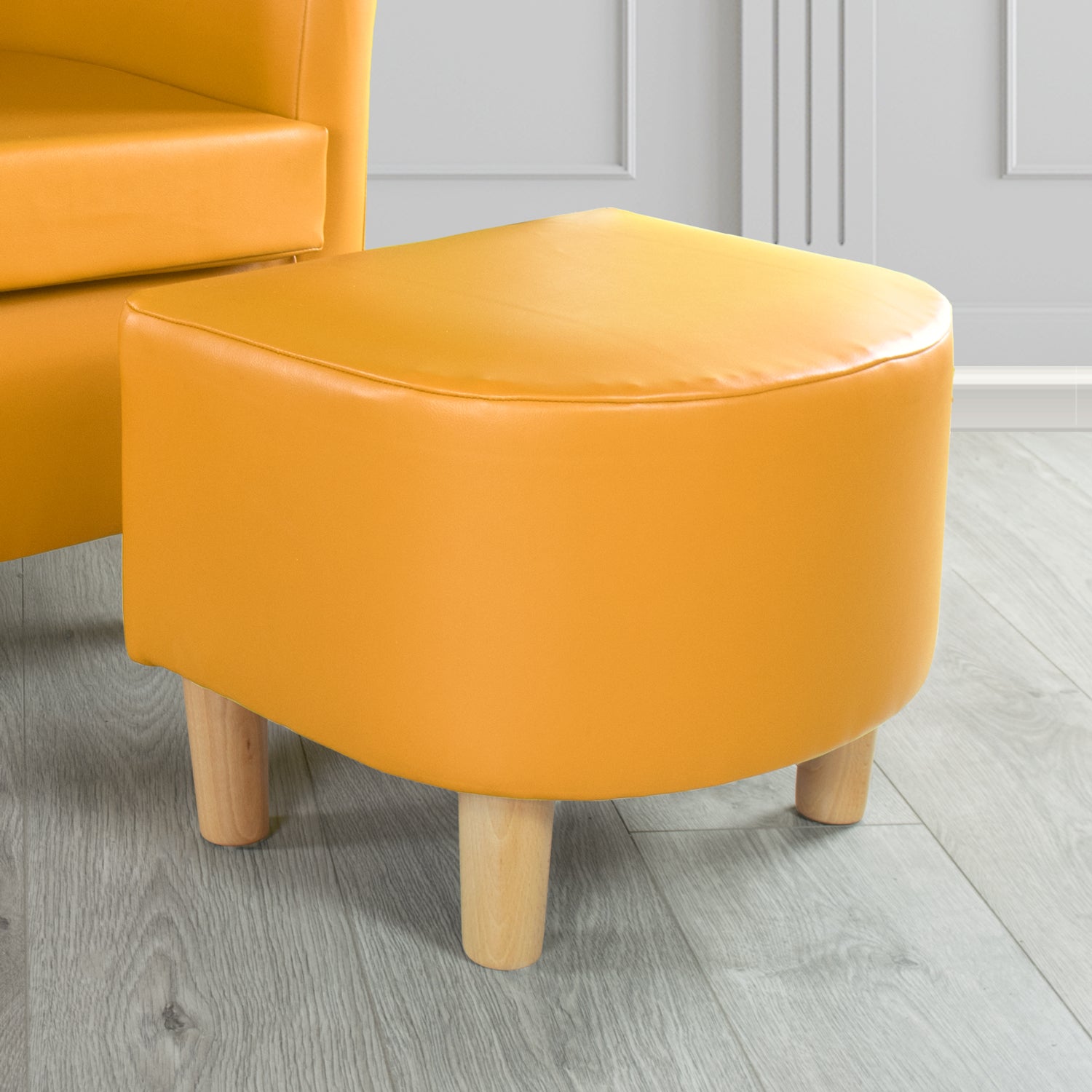 Tuscany Footstool in Just Colour Faux Leather with Light Wood Legs