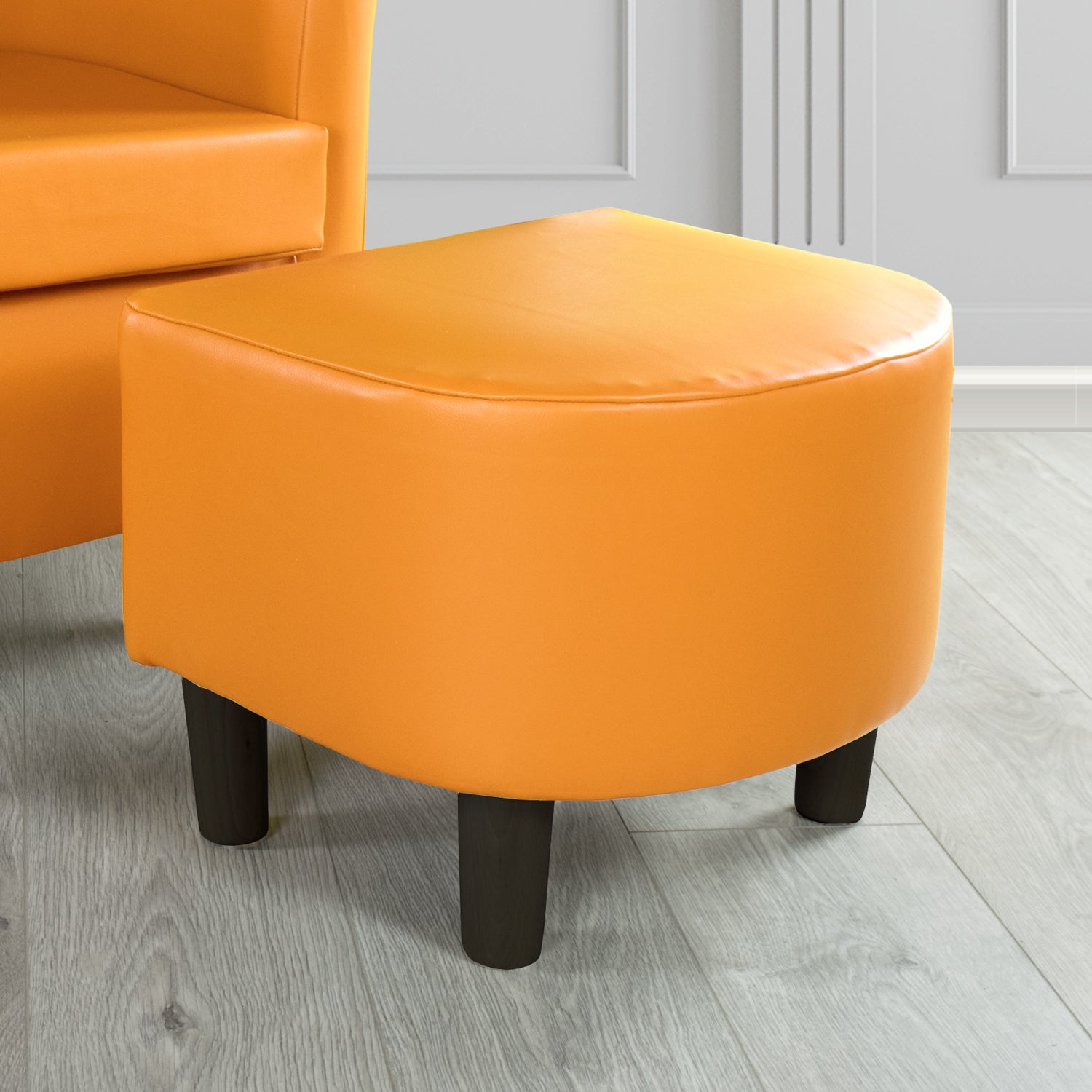 Tuscany Footstool in Chieftain Fabrics Just Colour Faux Leather with Dark Wood Legs