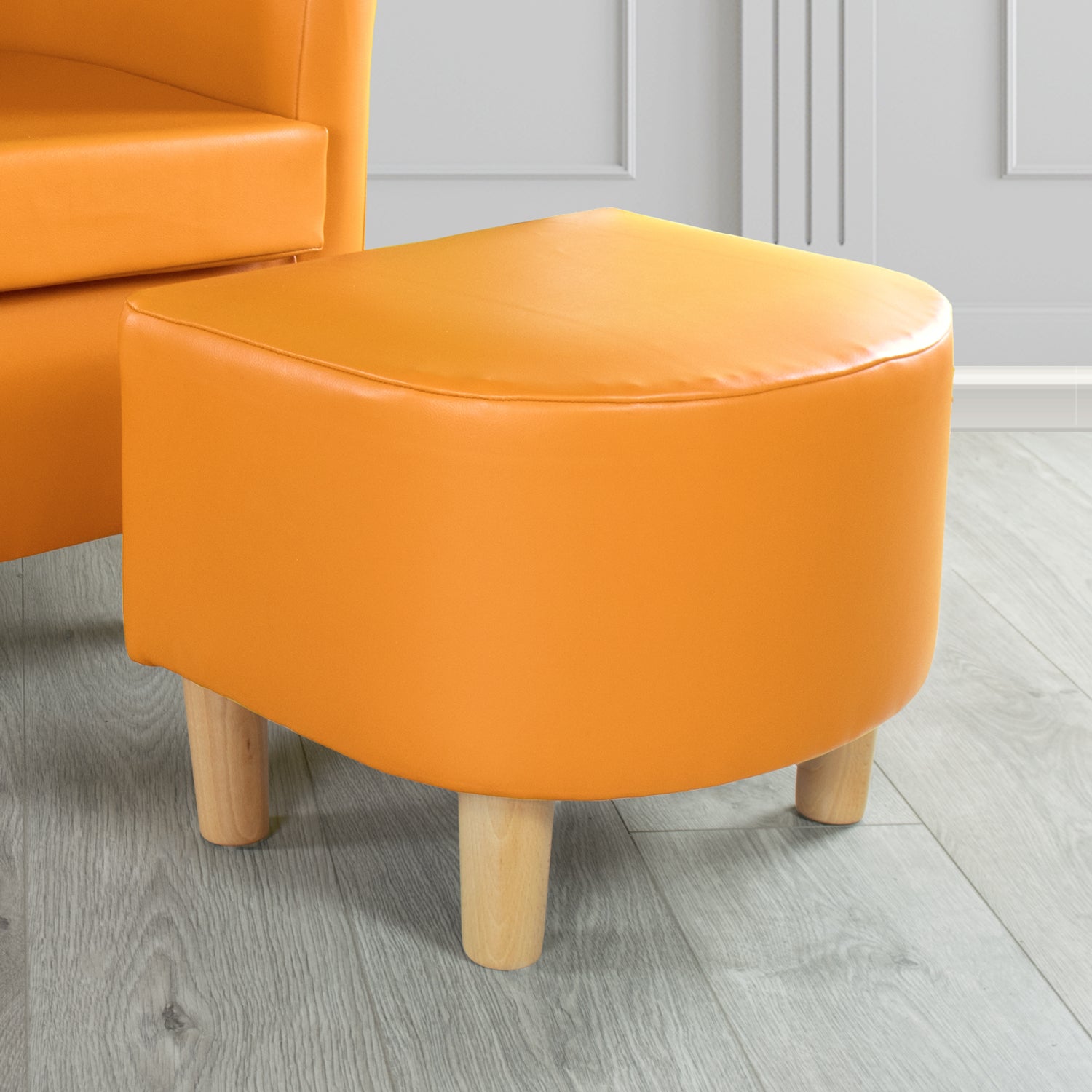 Tuscany Footstool in Just Colour Faux Leather with Light Wood Legs