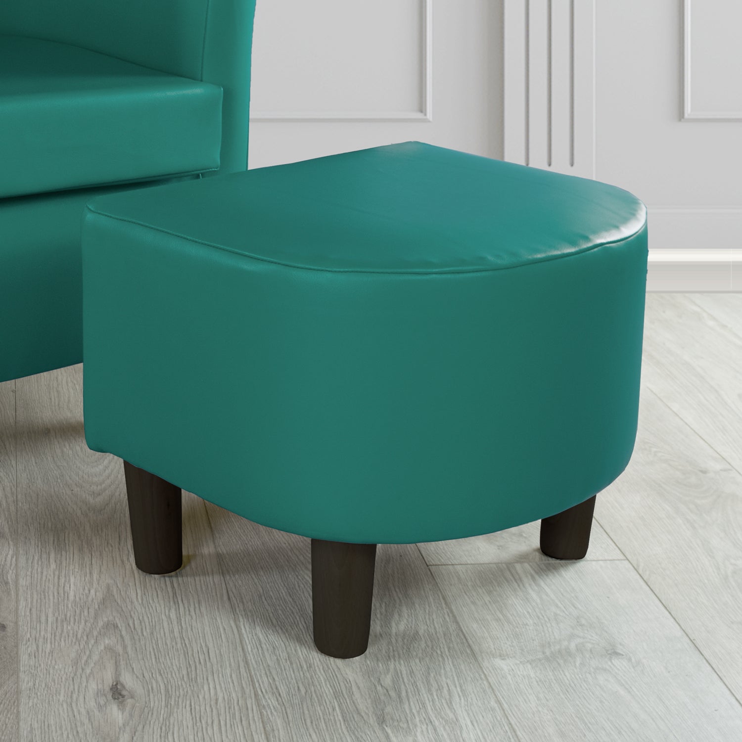 Tuscany Footstool in Chieftain Fabrics Just Colour Faux Leather with Dark Wood Legs