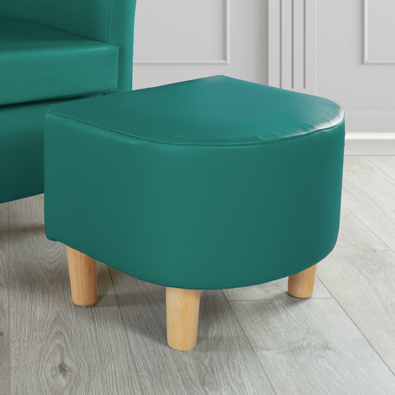 Tuscany Footstool in Just Colour Faux Leather with Light Wood Legs