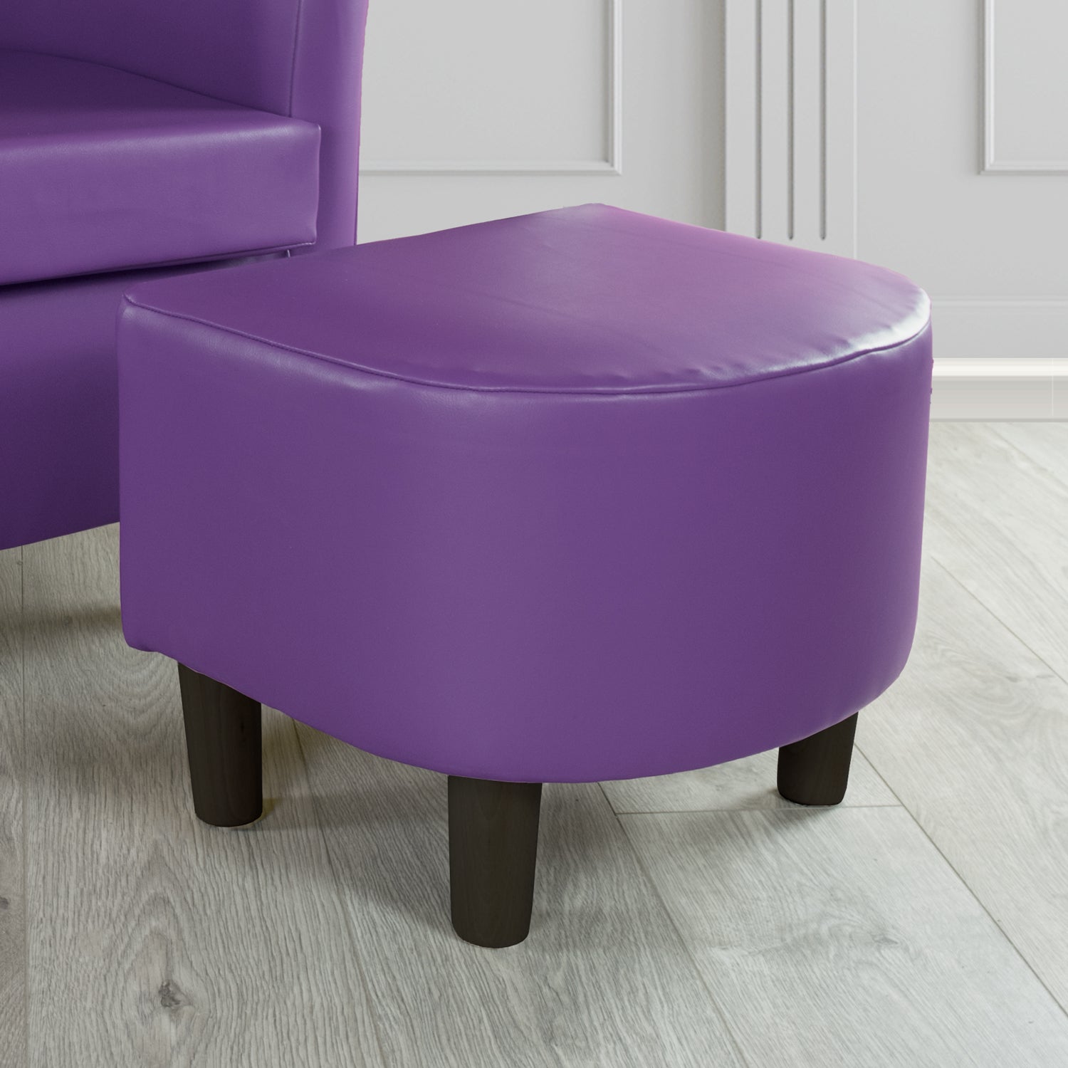 Tuscany Footstool in Chieftain Fabrics Just Colour Faux Leather with Dark Wood Legs