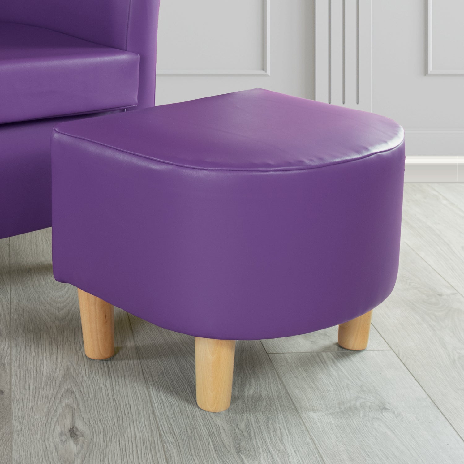 Tuscany Footstool in Just Colour Faux Leather with Light Wood Legs