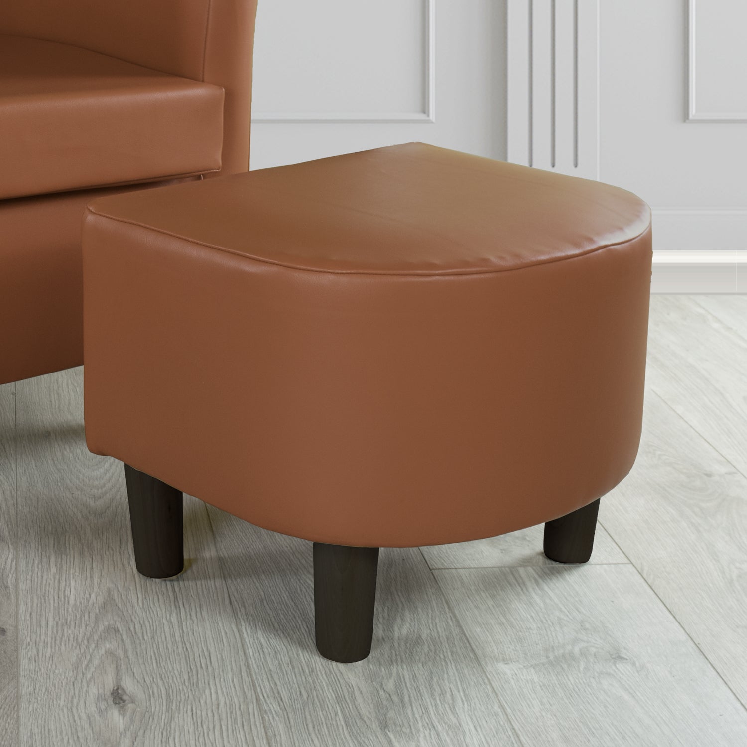 Tuscany Footstool in Chieftain Fabrics Just Colour Faux Leather with Dark Wood Legs