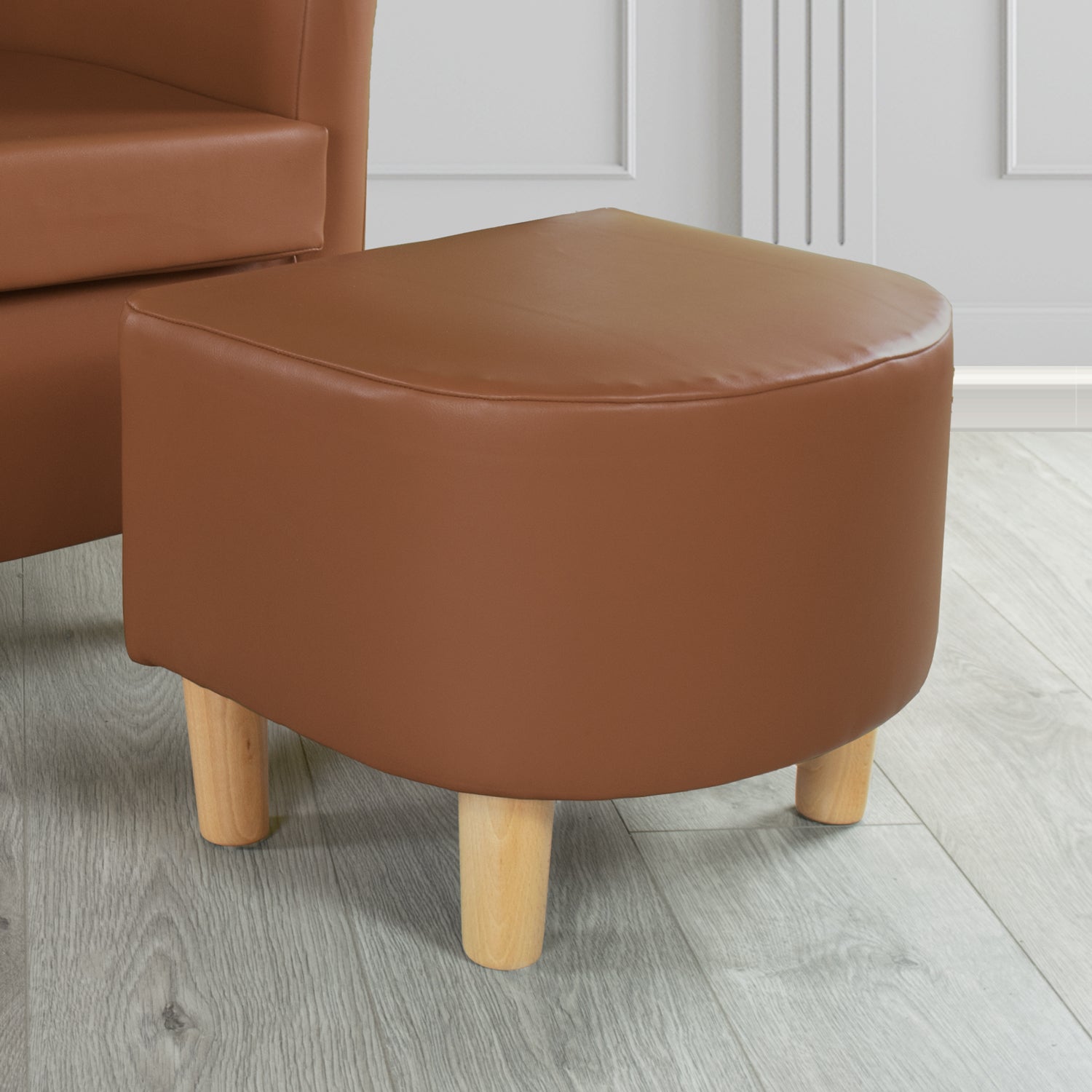 Tuscany Footstool in Just Colour Faux Leather with Light Wood Legs