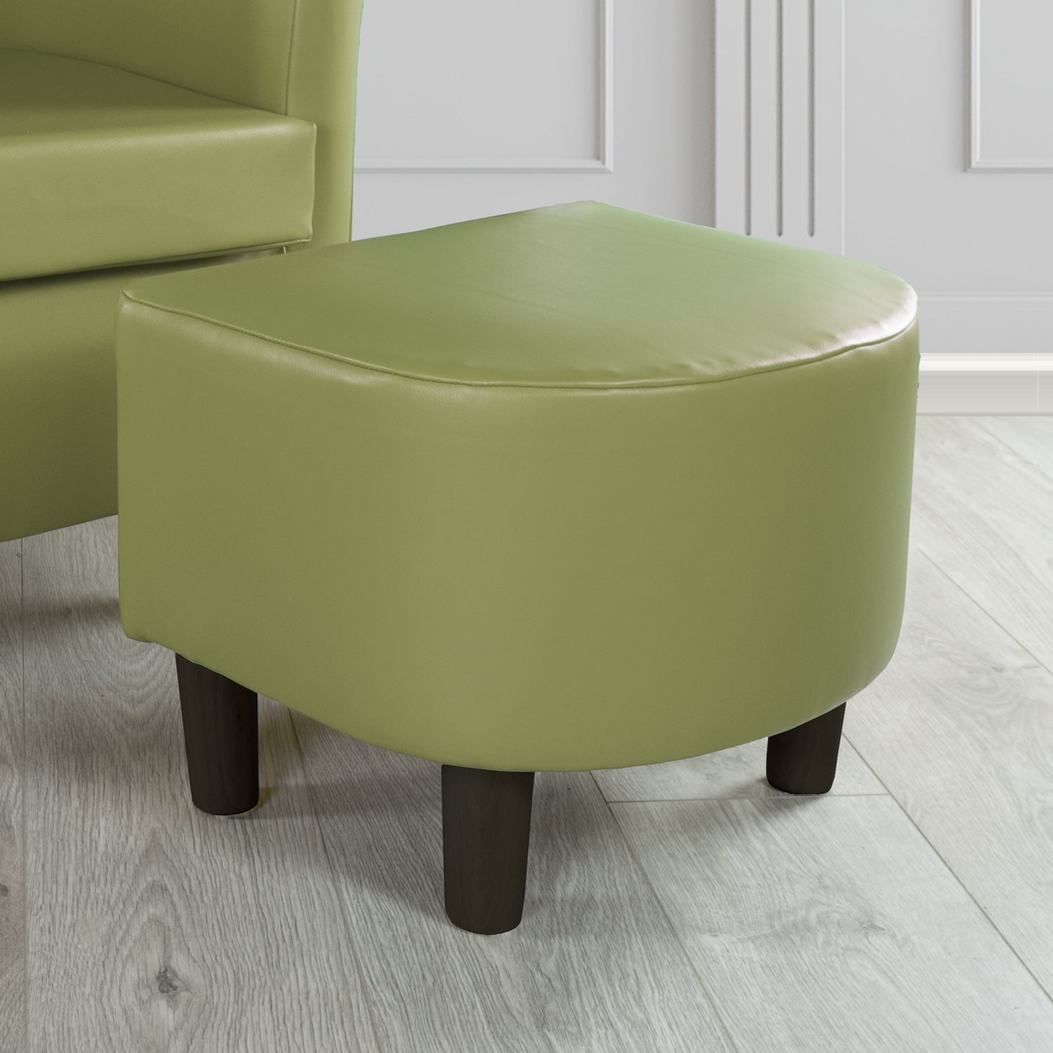 Tuscany Footstool in Chieftain Fabrics Just Colour Faux Leather with Dark Wood Legs