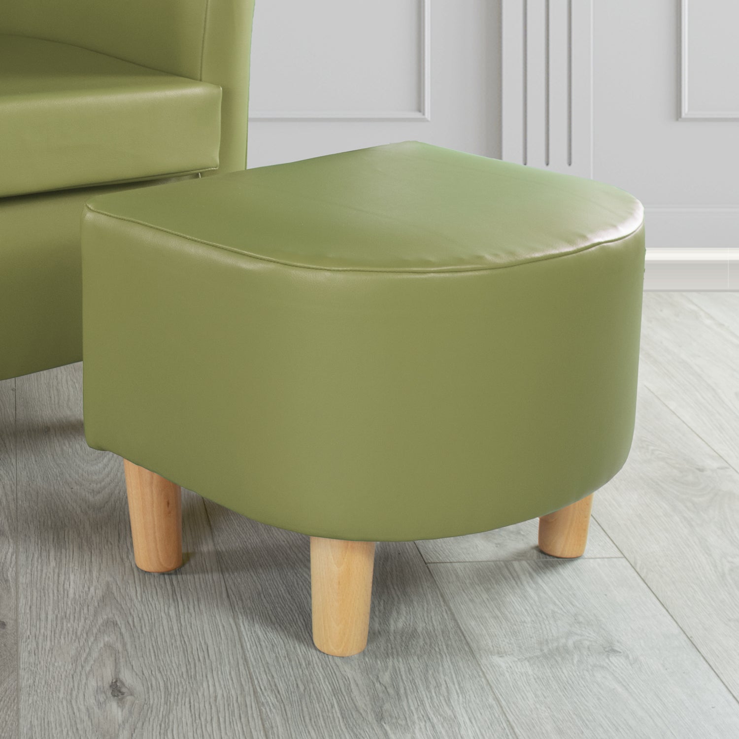 Tuscany Footstool in Just Colour Faux Leather with Light Wood Legs