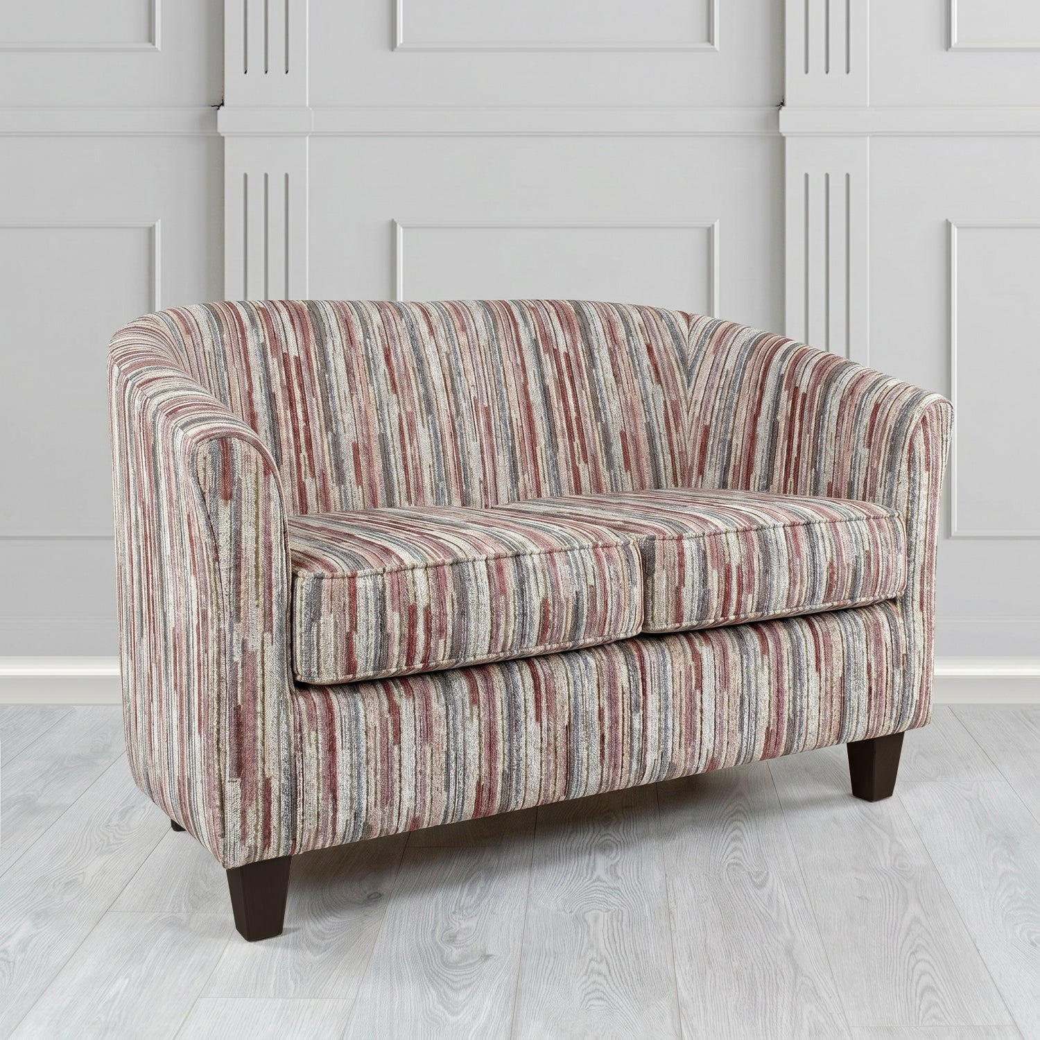 Devon 2 Seater Tub Sofa in Cristina Marrone Extravaganza Stripe Fabric