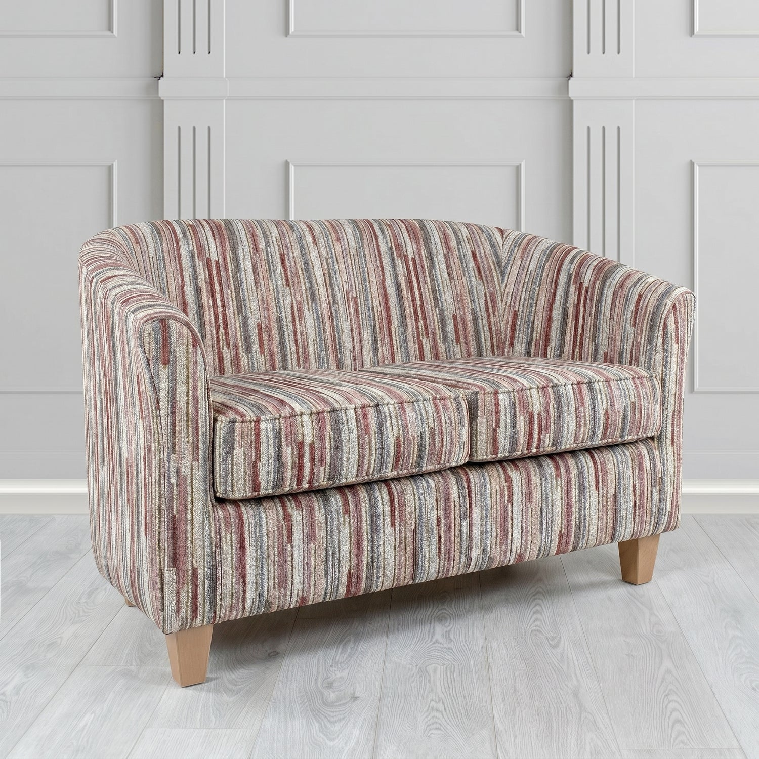 Devon 2 Seater Tub Sofa in Cristina Marrone Extravaganza Stripe Fabric