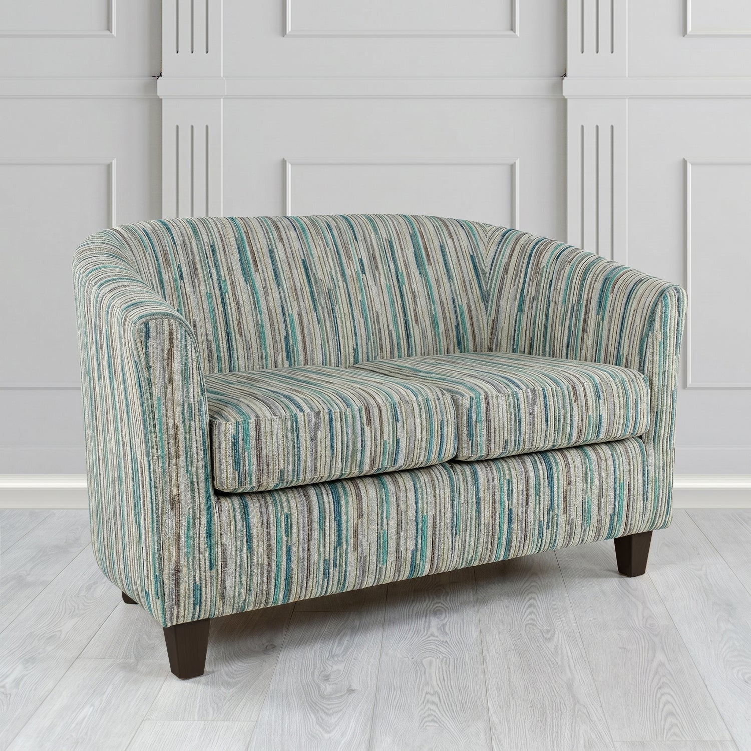 Devon 2 Seater Tub Sofa in Cristina Marrone Extravaganza Stripe Fabric