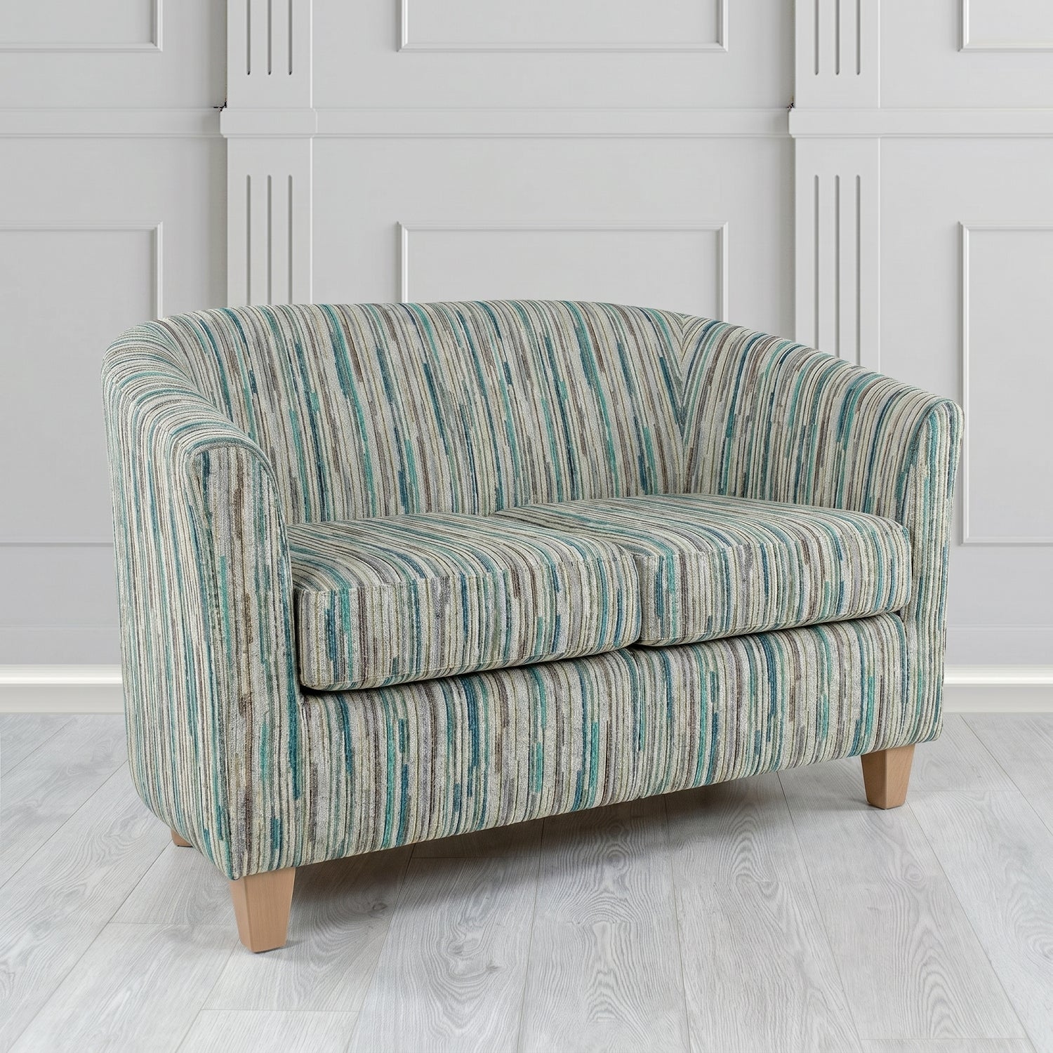 Devon 2 Seater Tub Sofa in Cristina Marrone Extravaganza Stripe Fabric