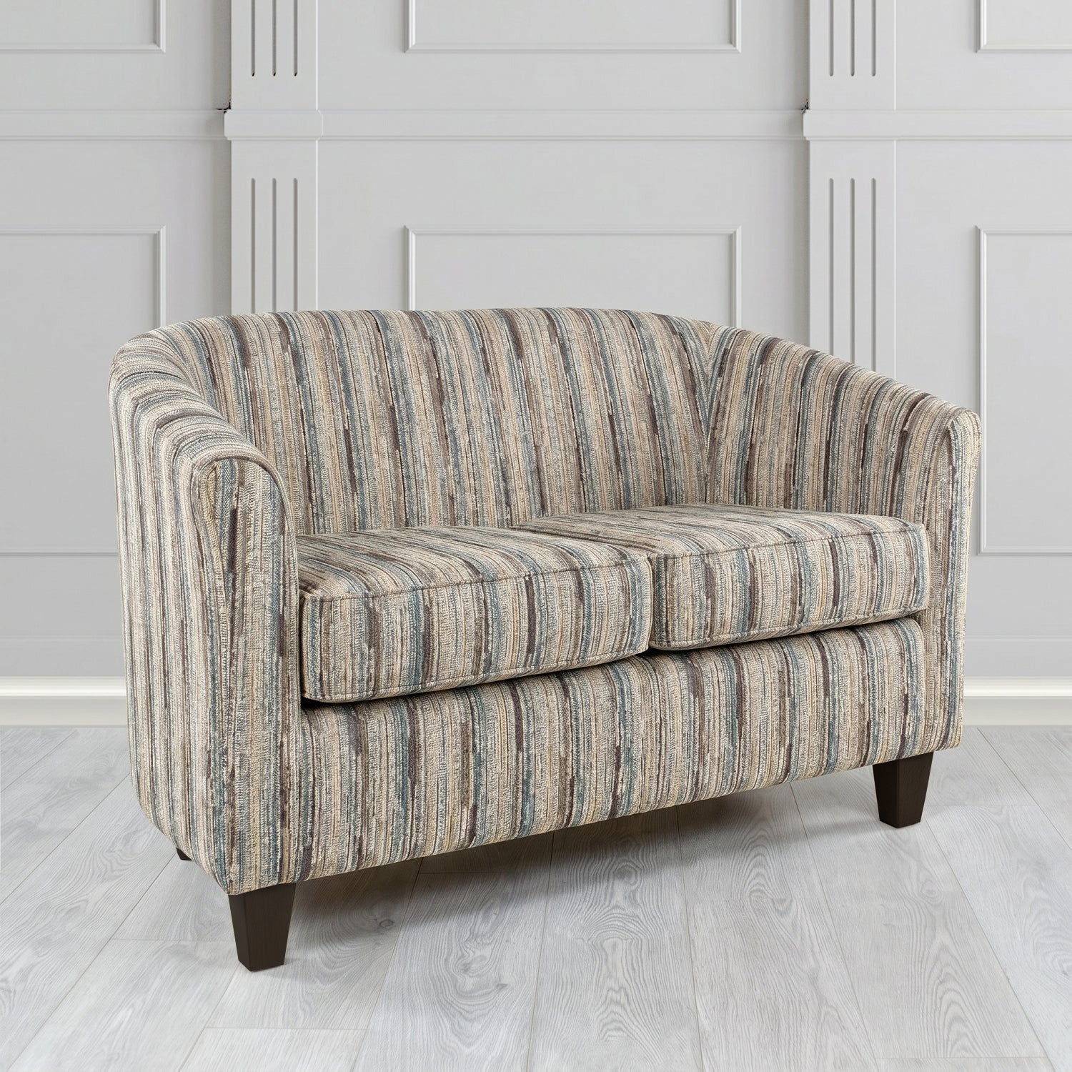 Devon 2 Seater Tub Sofa in Cristina Marrone Extravaganza Stripe Fabric