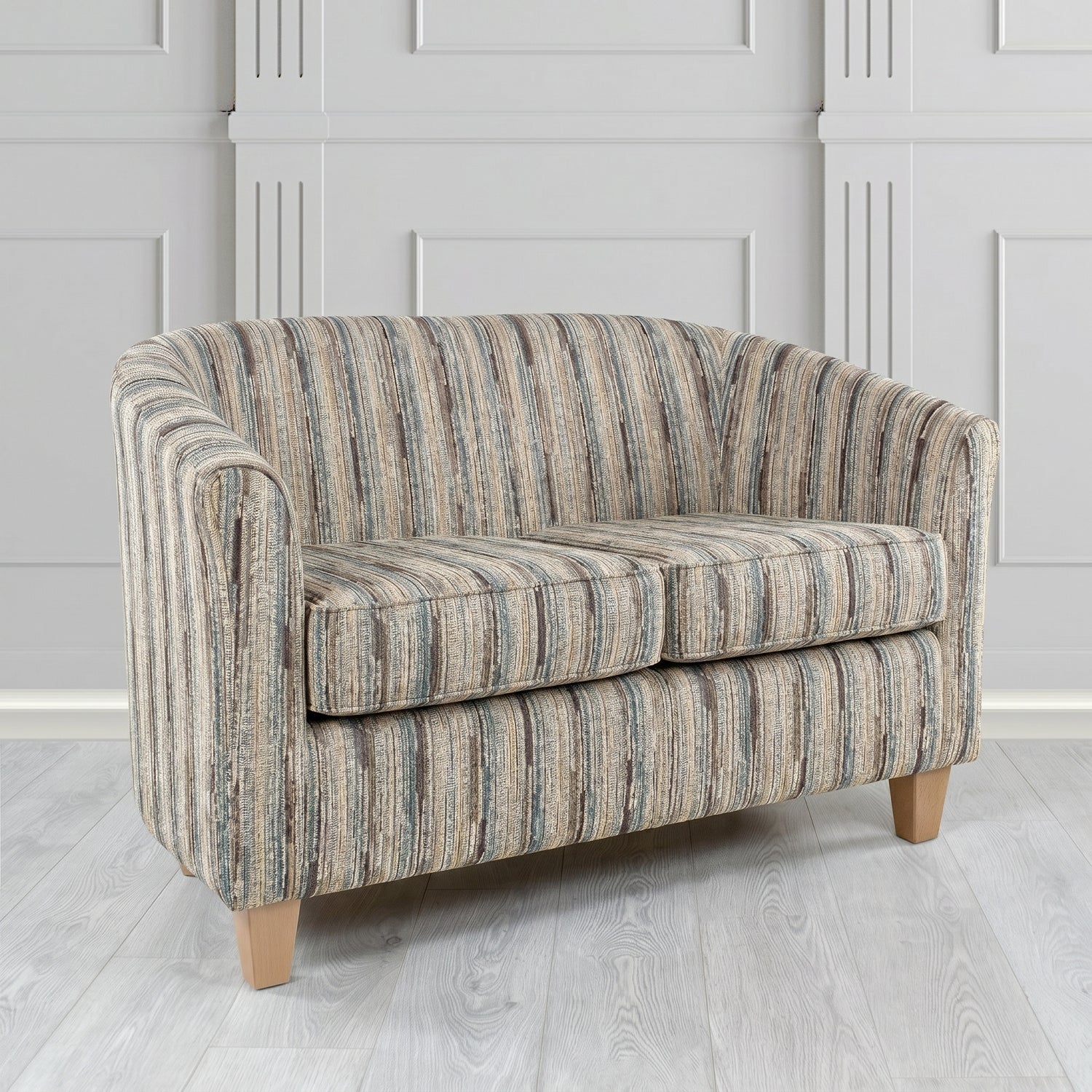 Devon 2 Seater Tub Sofa in Cristina Marrone Extravaganza Stripe Fabric
