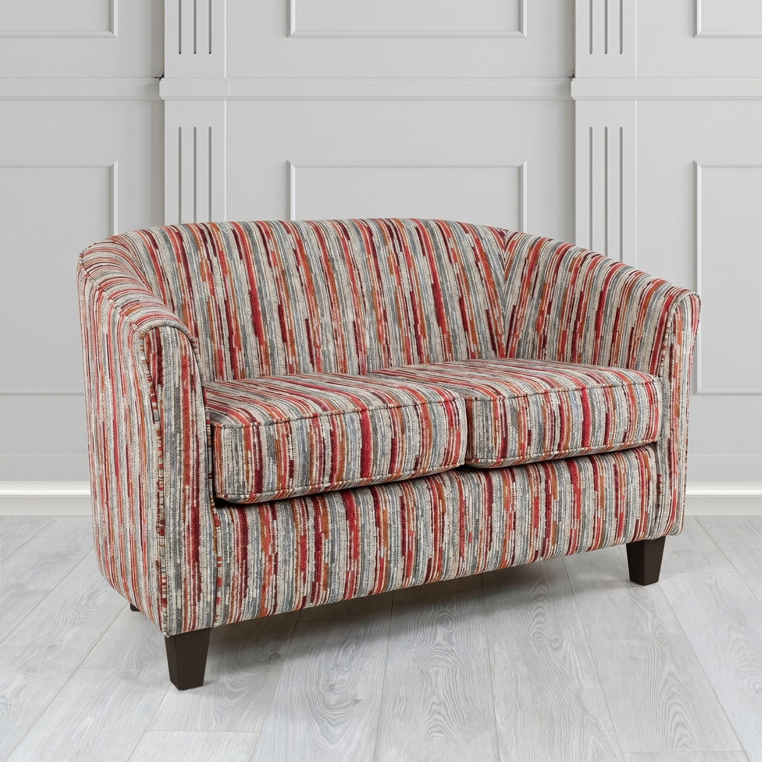 Devon 2 Seater Tub Sofa in Cristina Marrone Extravaganza Stripe Fabric