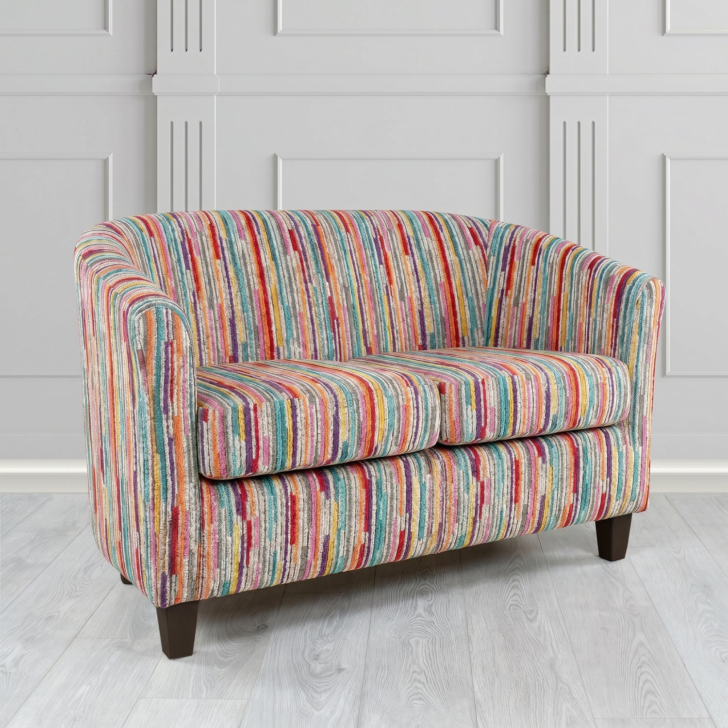 Devon 2 Seater Tub Sofa in Cristina Marrone Extravaganza Stripe Fabric