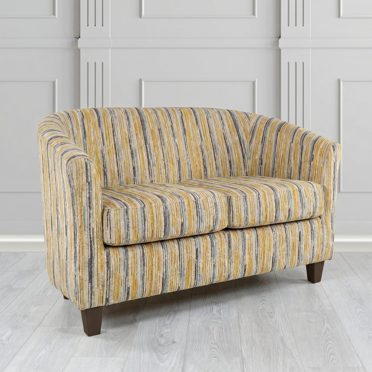 Devon 2 Seater Tub Sofa in Cristina Marrone Extravaganza Stripe Fabric
