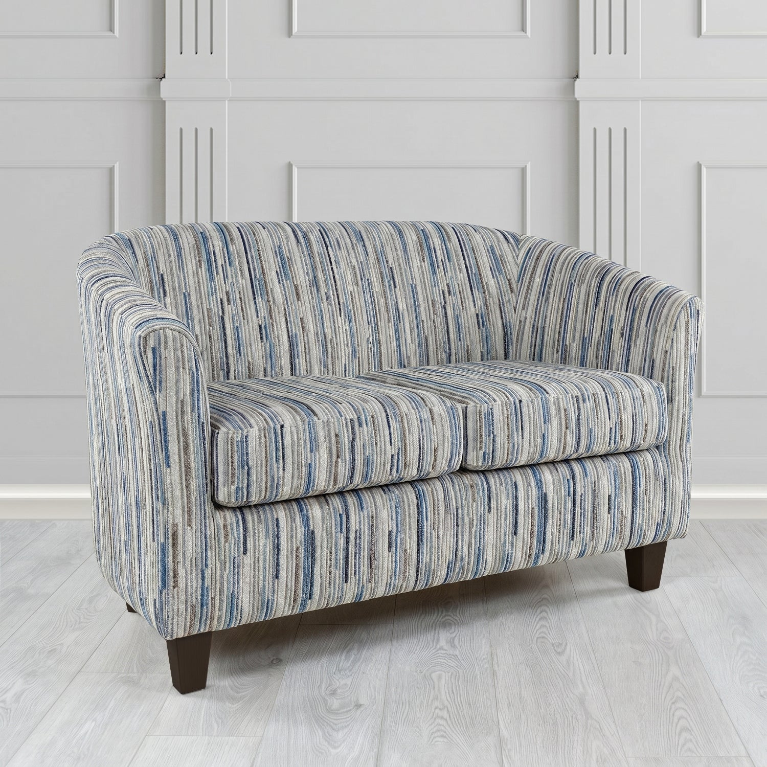 Devon 2 Seater Tub Sofa in Cristina Marrone Extravaganza Stripe Fabric