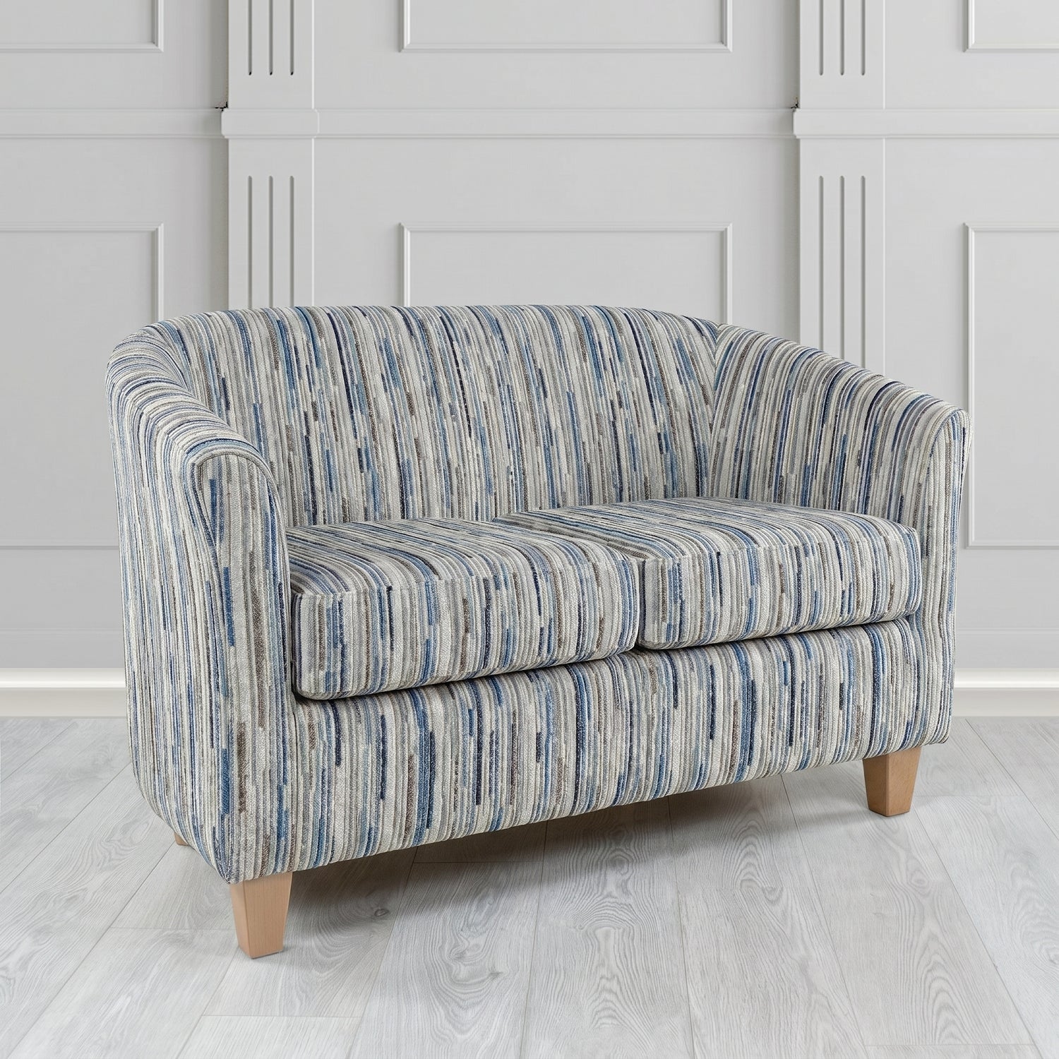 Devon 2 Seater Tub Sofa in Cristina Marrone Extravaganza Stripe Fabric