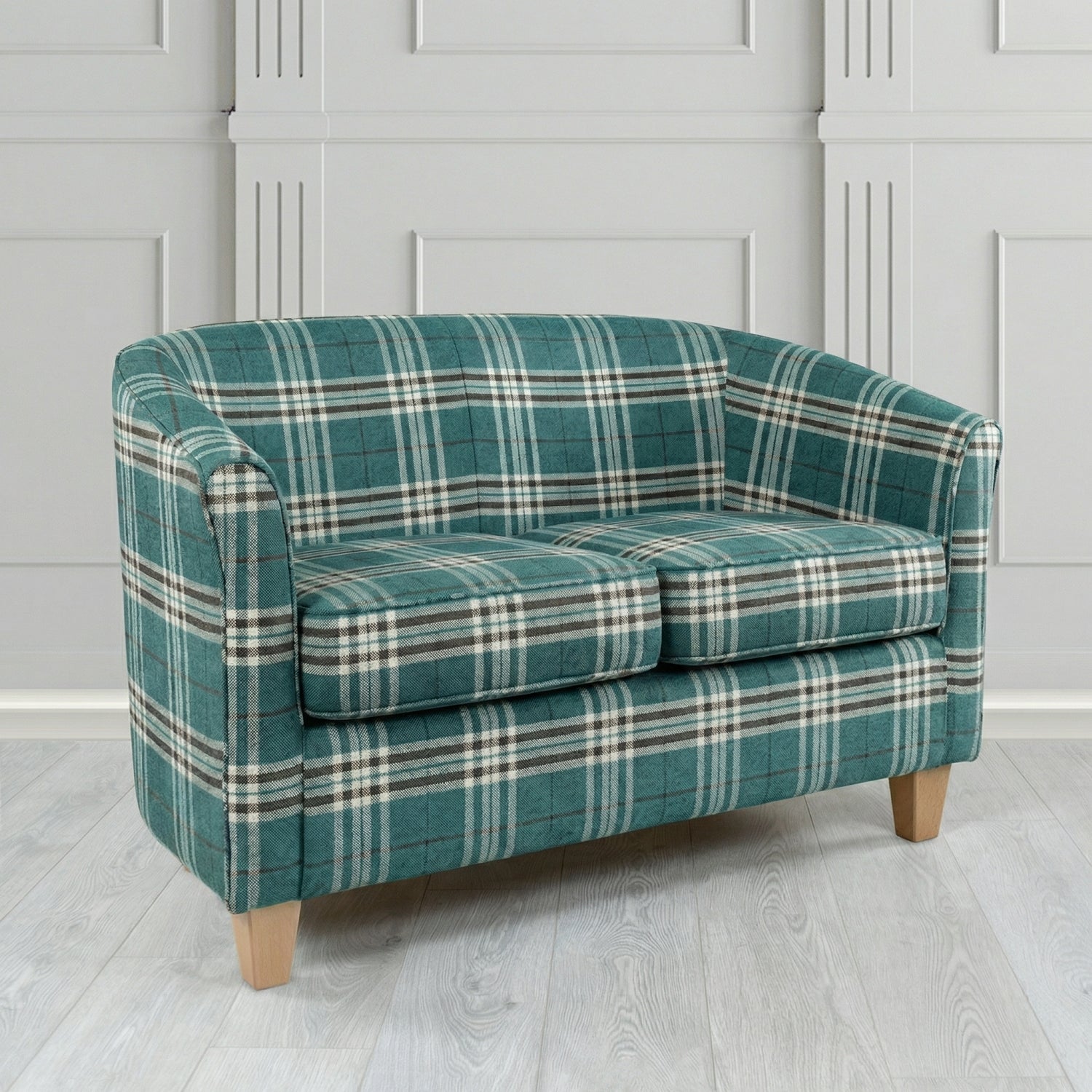Devon 2 Seater Tub Sofa in Panaz Fabrics Hunter Check Crib 5 Tartan Fabric