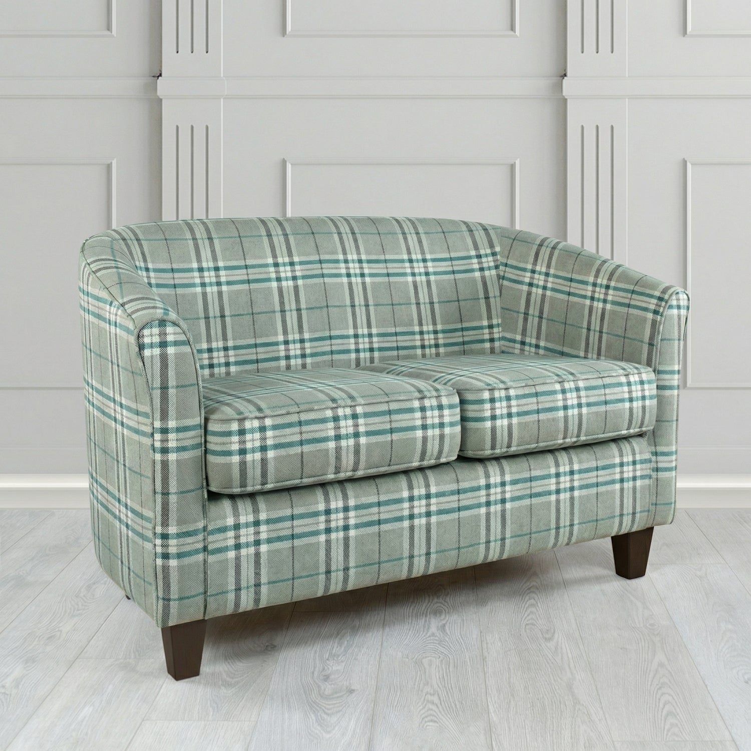 Devon 2 Seater Tub Sofa in Panaz Fabrics Hunter Check Crib 5 Tartan Fabric