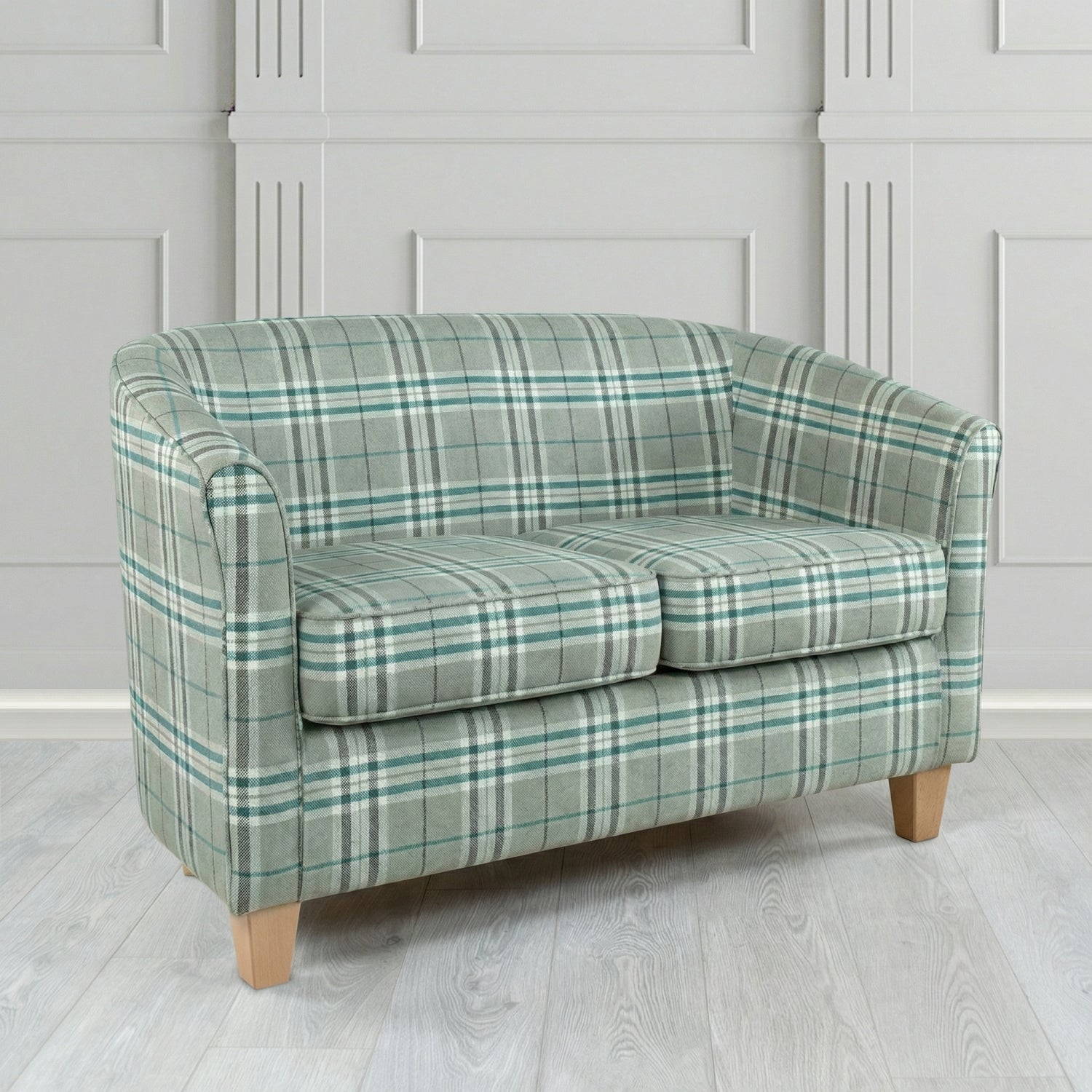 Devon 2 Seater Tub Sofa in Panaz Fabrics Hunter Check Crib 5 Tartan Fabric