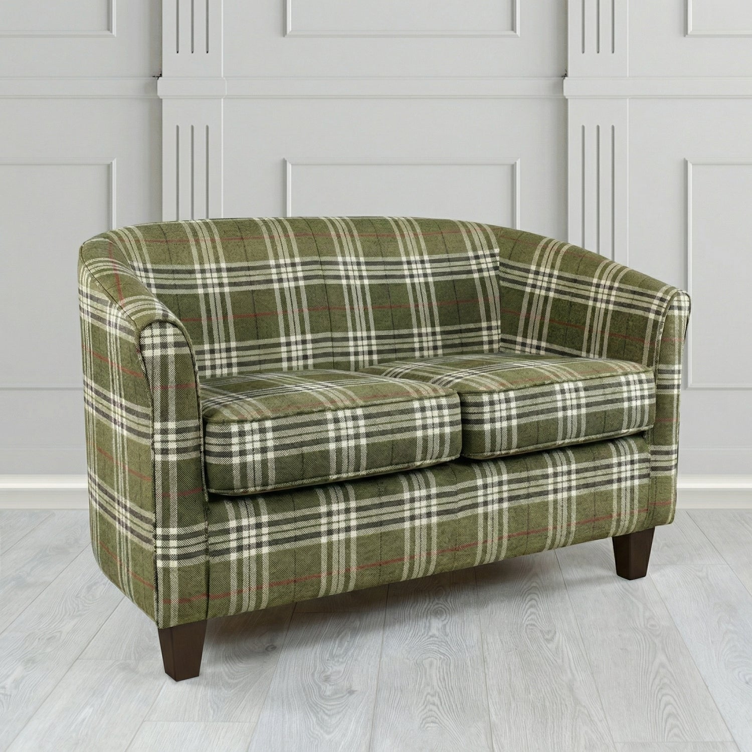 Devon 2 Seater Tub Sofa in Panaz Fabrics Hunter Check Crib 5 Tartan Fabric