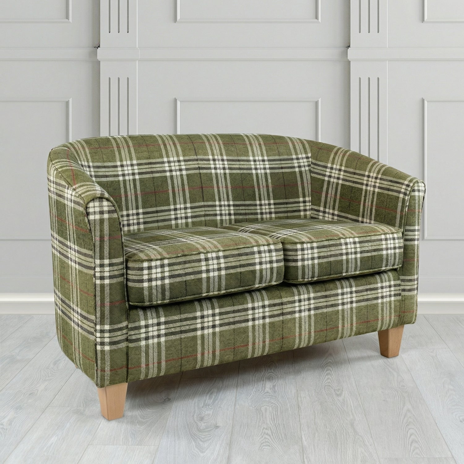 Devon 2 Seater Tub Sofa in Panaz Fabrics Hunter Check Crib 5 Tartan Fabric