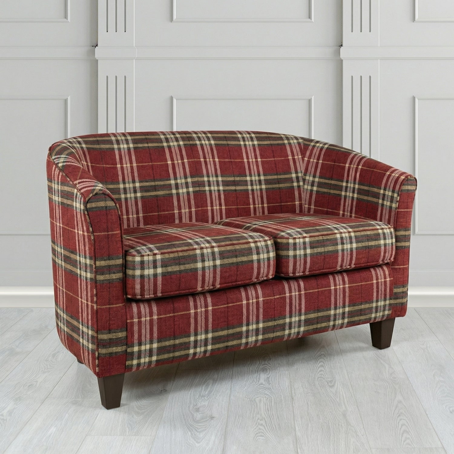 Devon 2 Seater Tub Sofa in Panaz Fabrics Hunter Check Crib 5 Tartan Fabric