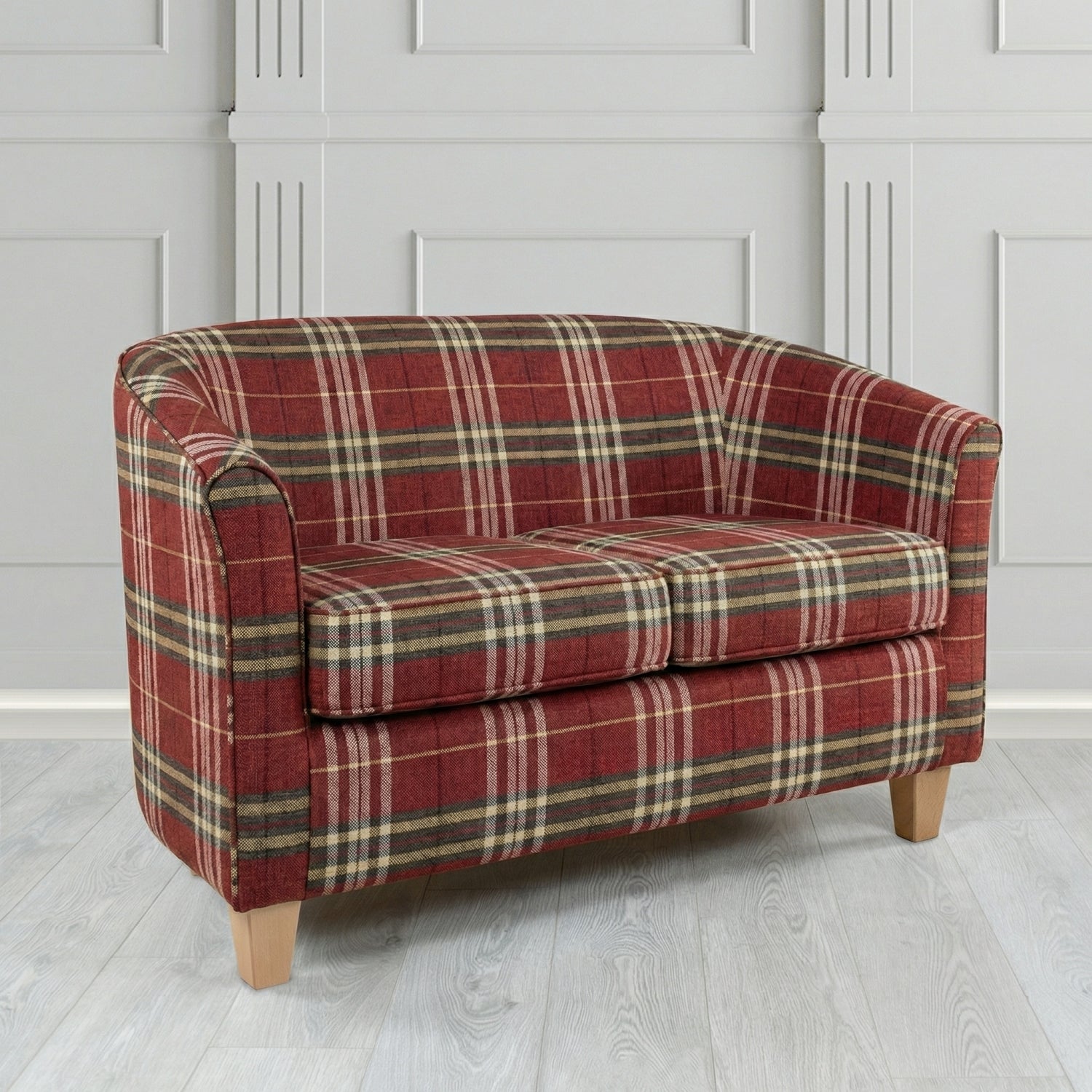 Devon 2 Seater Tub Sofa in Panaz Fabrics Hunter Check Crib 5 Tartan Fabric