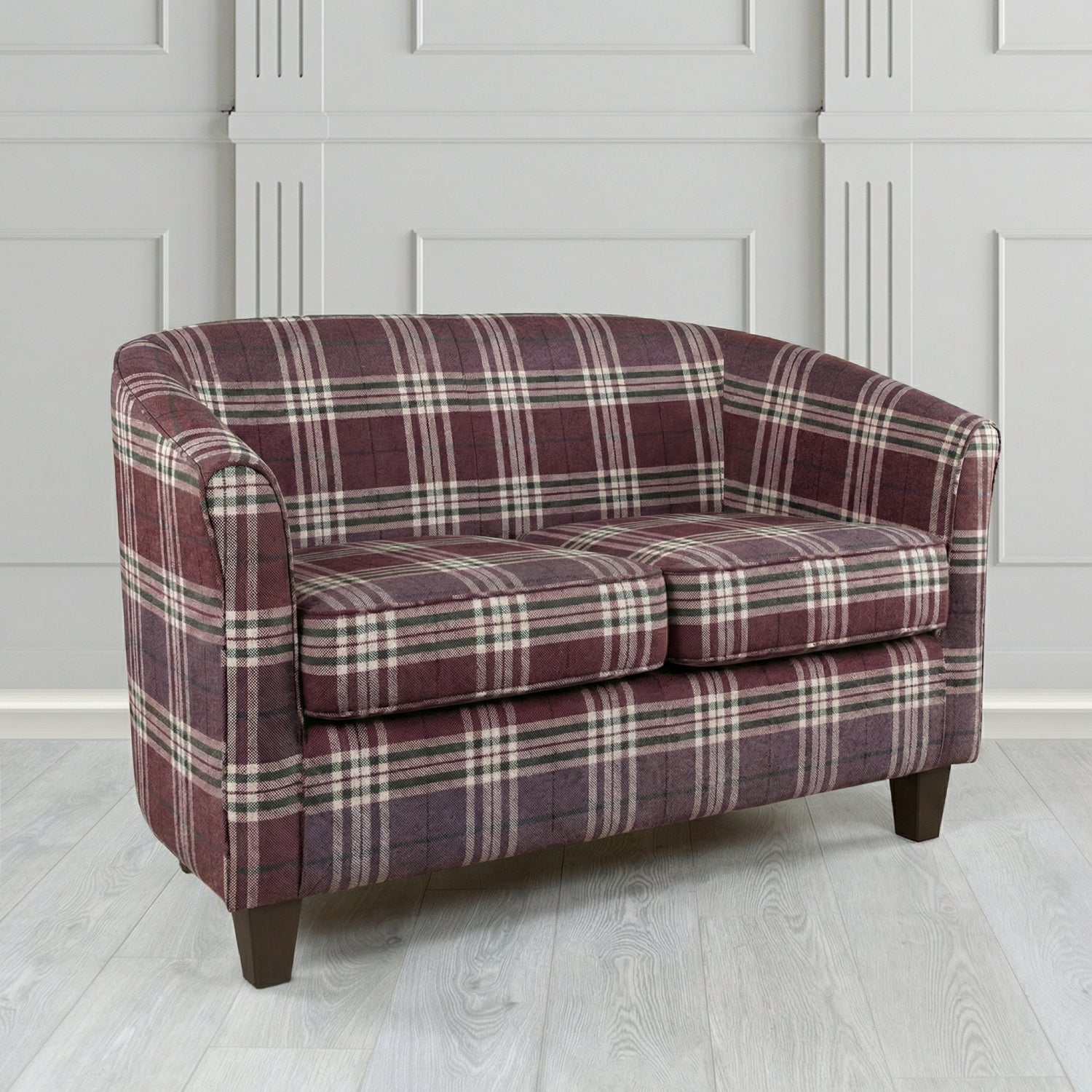 Devon 2 Seater Tub Sofa in Panaz Fabrics Hunter Check Crib 5 Tartan Fabric