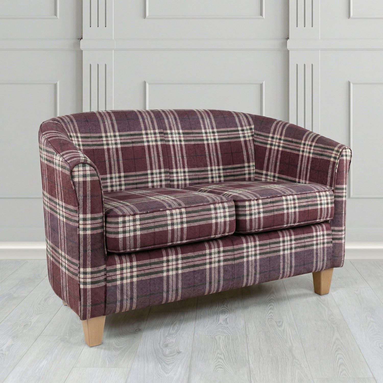 Devon 2 Seater Tub Sofa in Panaz Fabrics Hunter Check Crib 5 Tartan Fabric