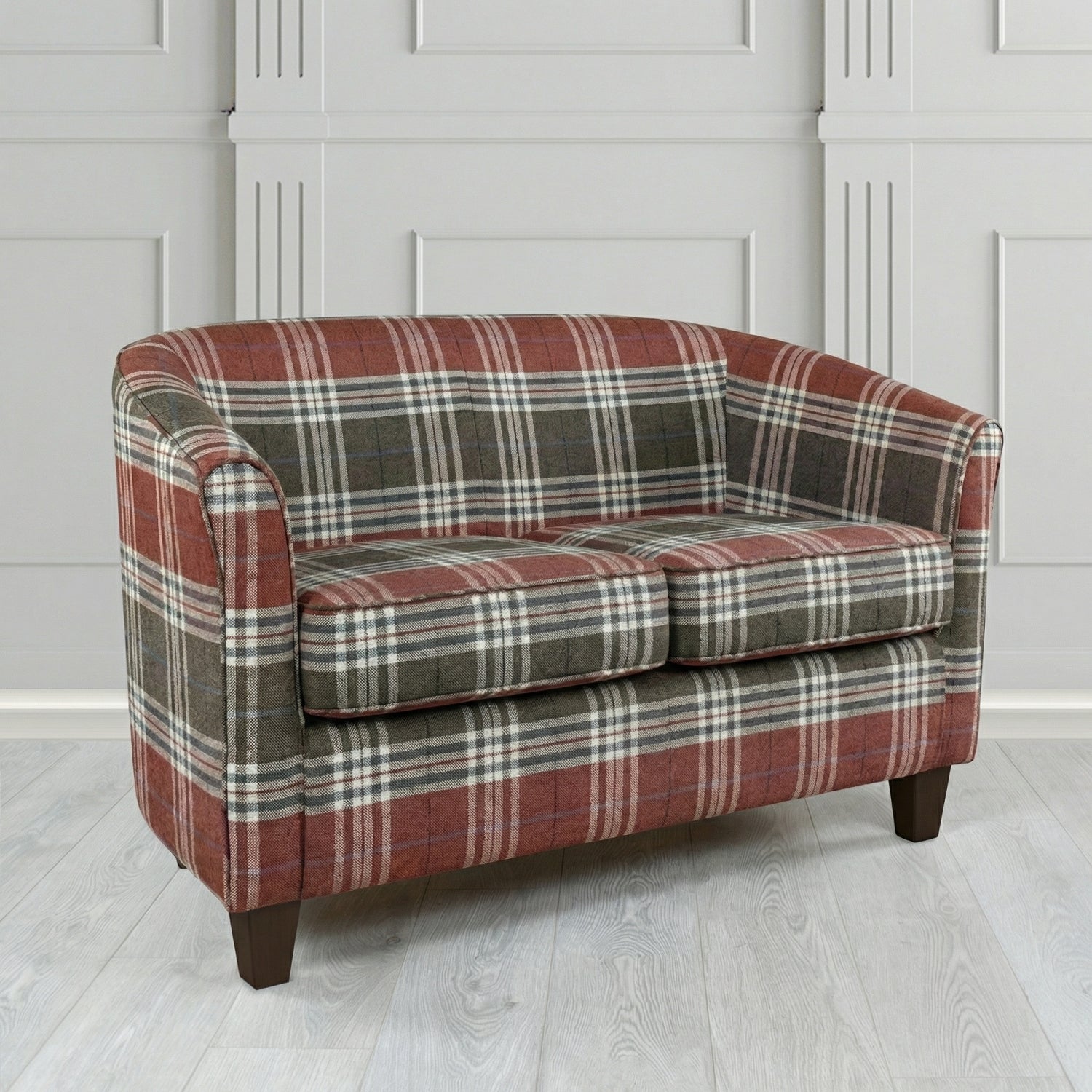 Devon 2 Seater Tub Sofa in Panaz Fabrics Hunter Check Crib 5 Tartan Fabric