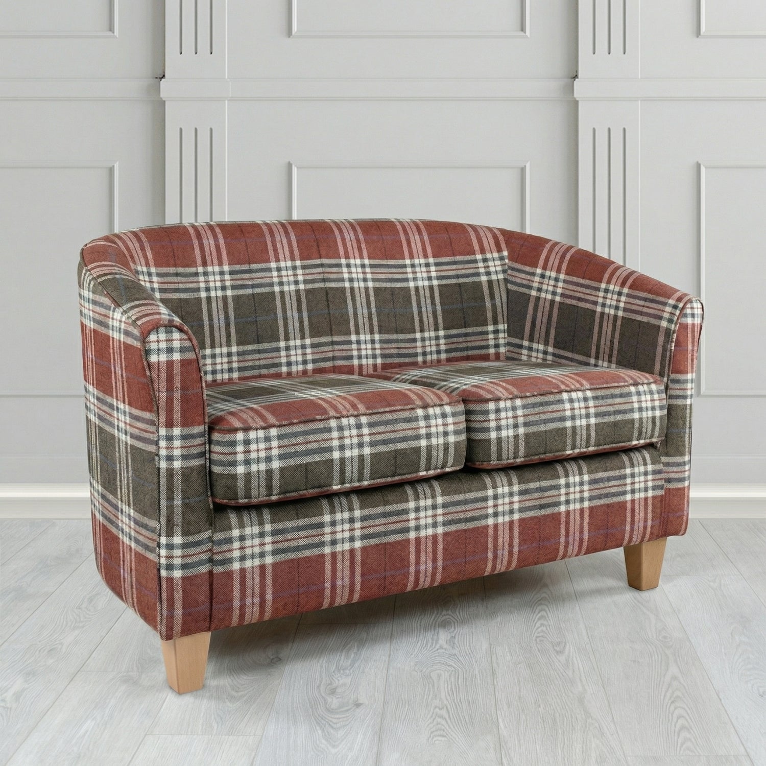 Devon 2 Seater Tub Sofa in Panaz Fabrics Hunter Check Crib 5 Tartan Fabric