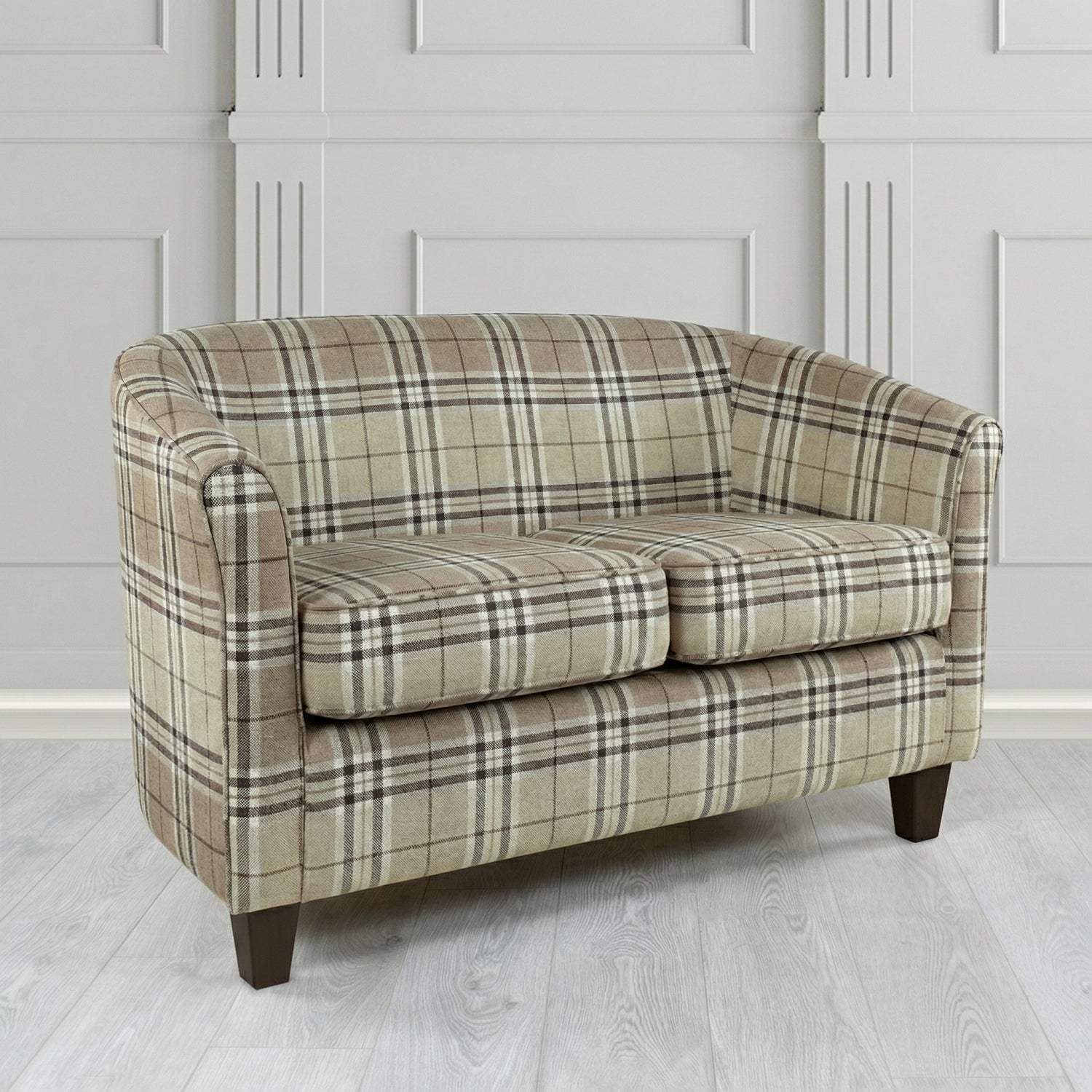 Devon 2 Seater Tub Sofa in Panaz Fabrics Hunter Check Crib 5 Tartan Fabric