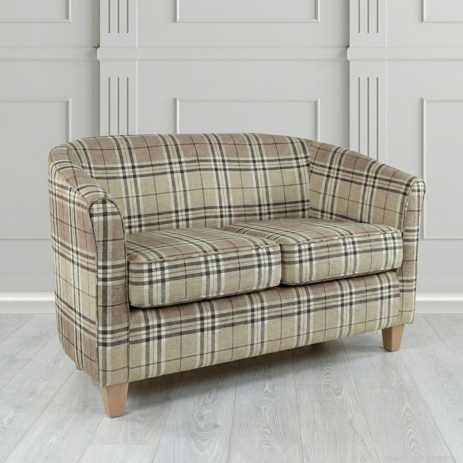 Devon 2 Seater Tub Sofa in Panaz Fabrics Hunter Check Crib 5 Tartan Fabric
