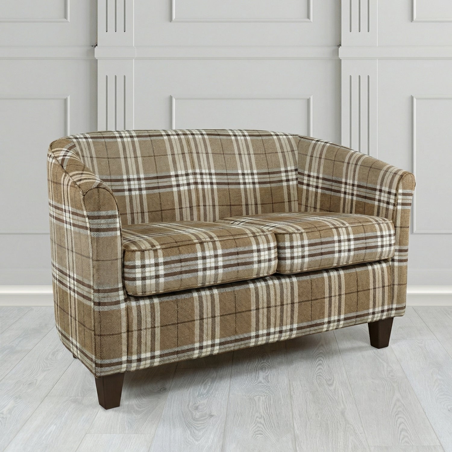 Devon 2 Seater Tub Sofa in Panaz Fabrics Hunter Check Crib 5 Tartan Fabric