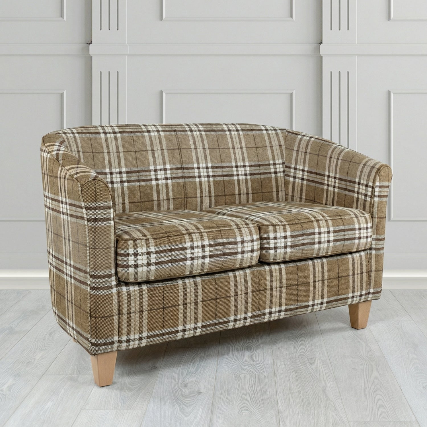 Devon 2 Seater Tub Sofa in Panaz Fabrics Hunter Check Crib 5 Tartan Fabric