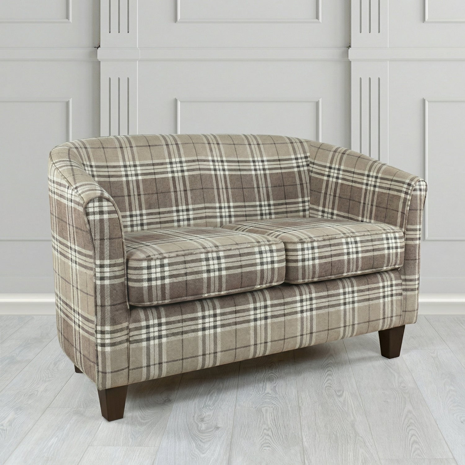 Devon 2 Seater Tub Sofa in Panaz Fabrics Hunter Check Crib 5 Tartan Fabric