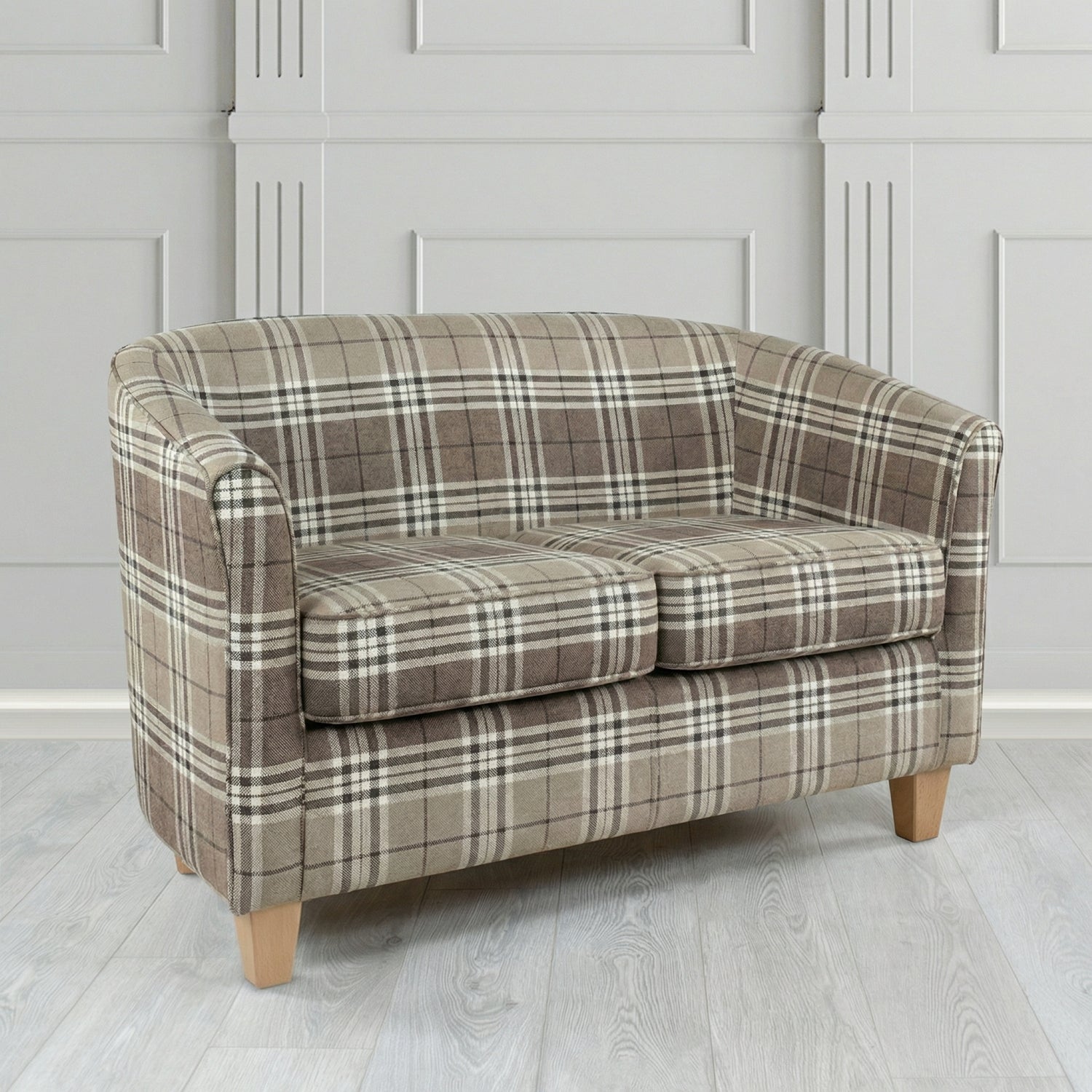 Devon 2 Seater Tub Sofa in Panaz Fabrics Hunter Check Crib 5 Tartan Fabric