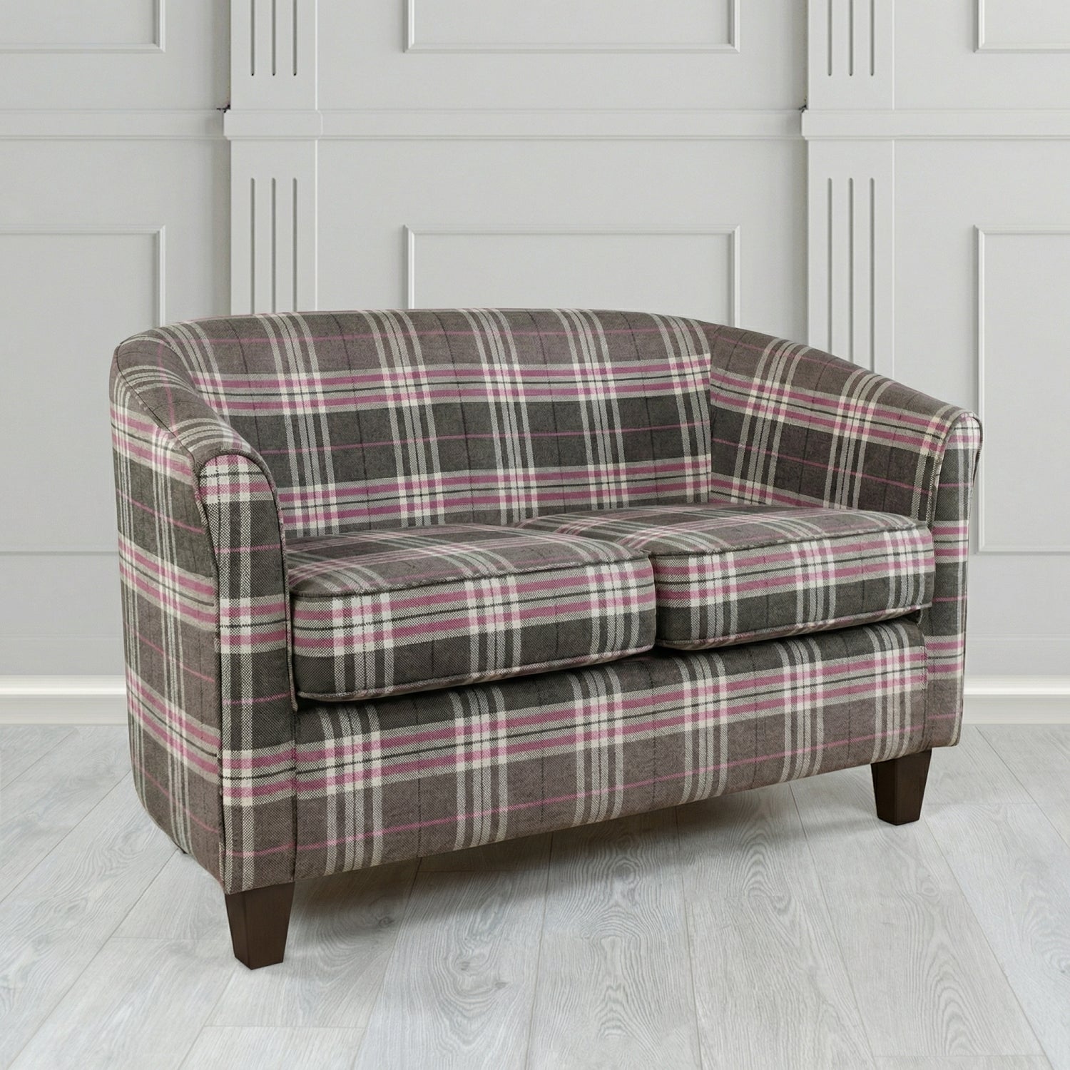 Devon 2 Seater Tub Sofa in Panaz Fabrics Hunter Check Crib 5 Tartan Fabric