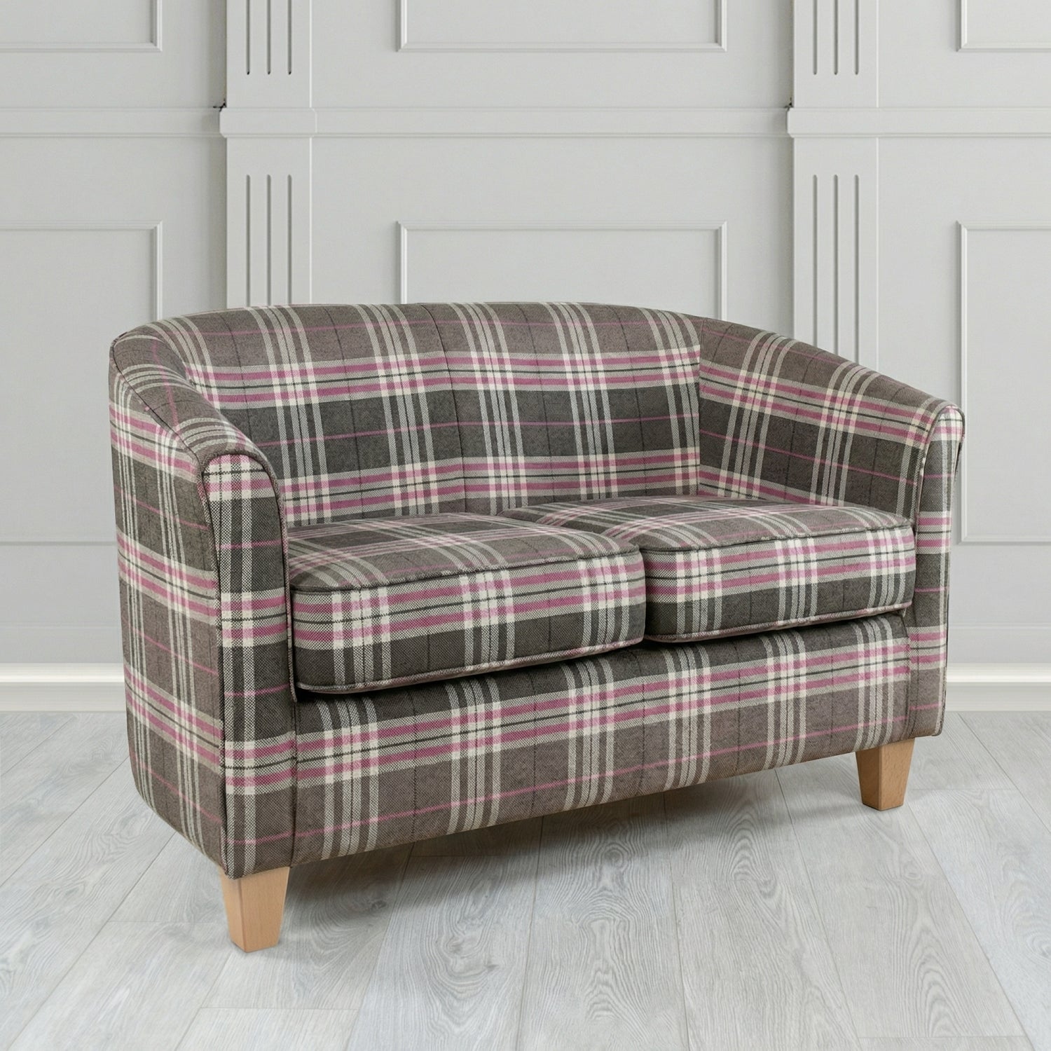 Devon 2 Seater Tub Sofa in Panaz Fabrics Hunter Check Crib 5 Tartan Fabric