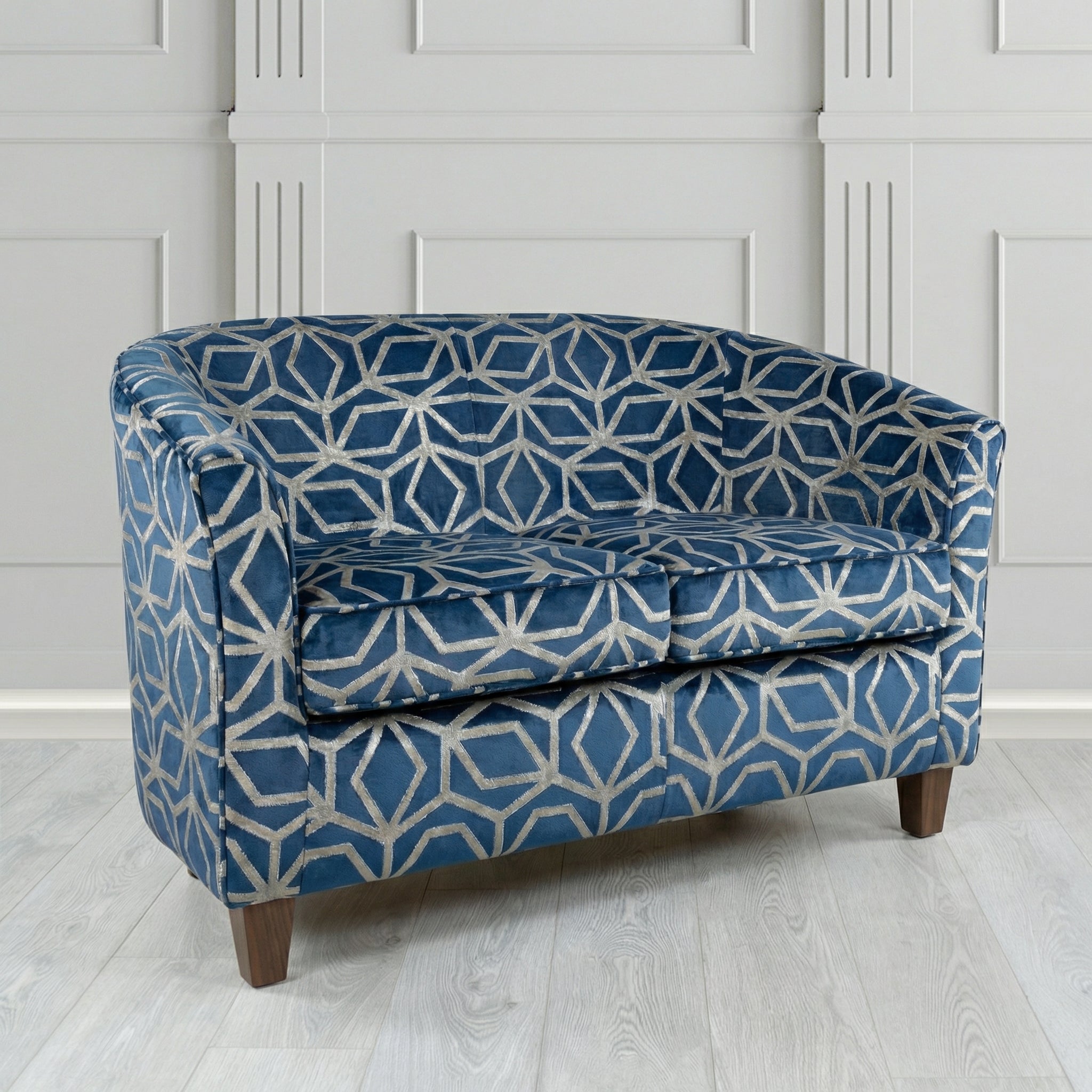 Devon 2 Seater Tub Sofa in Panaz Fabrics Lexington Corinthia Geometric Crib 5 Velvet Fabric