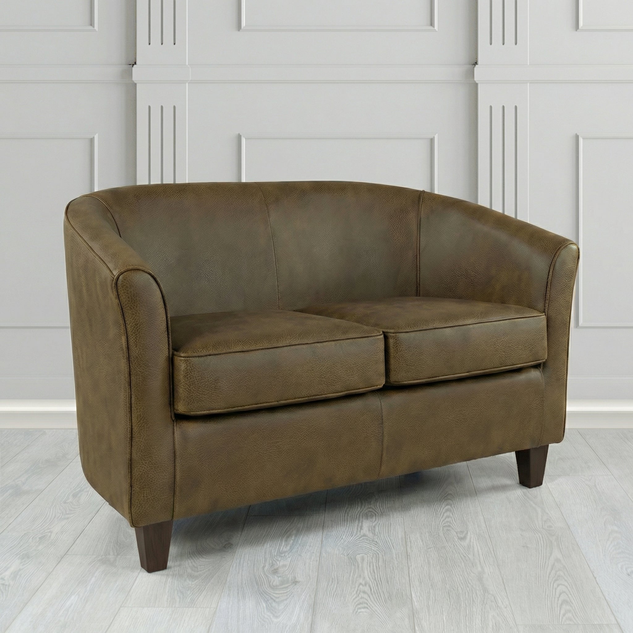 Devon 2 Seater Tub Sofa in Crest Leather Saloon Semi-Aniline Crib 5 Genuine Leather