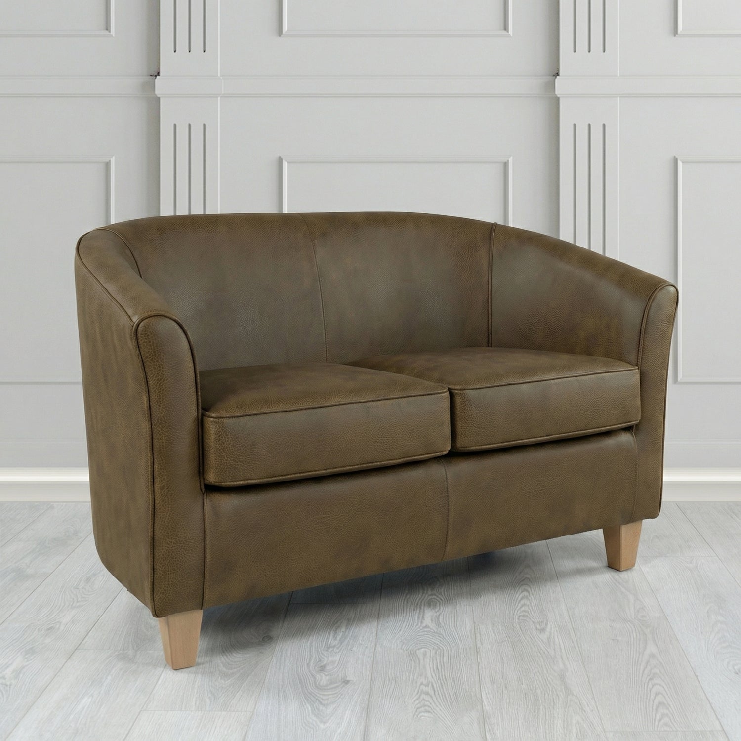 Devon 2 Seater Tub Sofa in Crest Leather Saloon Semi-Aniline Crib 5 Genuine Leather