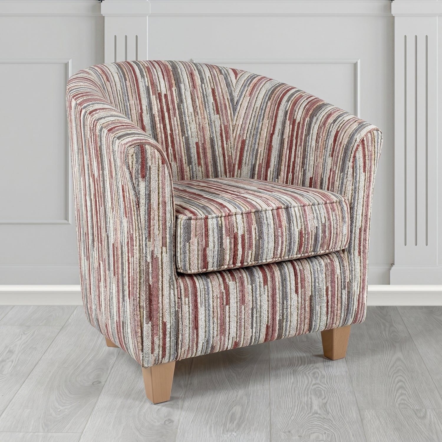 Devon Tub Chair in Cristina Marrone Extravaganza Stripe Fabric