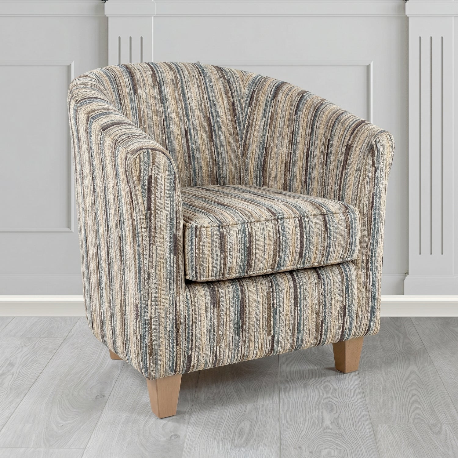 Devon Tub Chair in Cristina Marrone Extravaganza Stripe Fabric