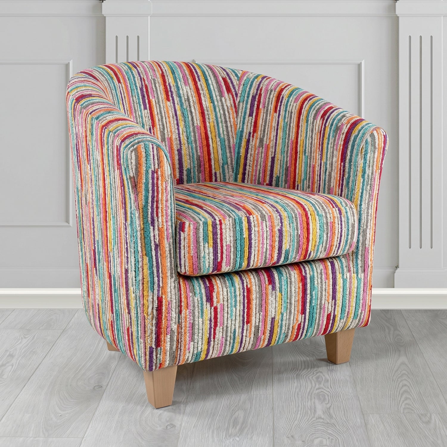 Devon Tub Chair in Cristina Marrone Extravaganza Stripe Fabric